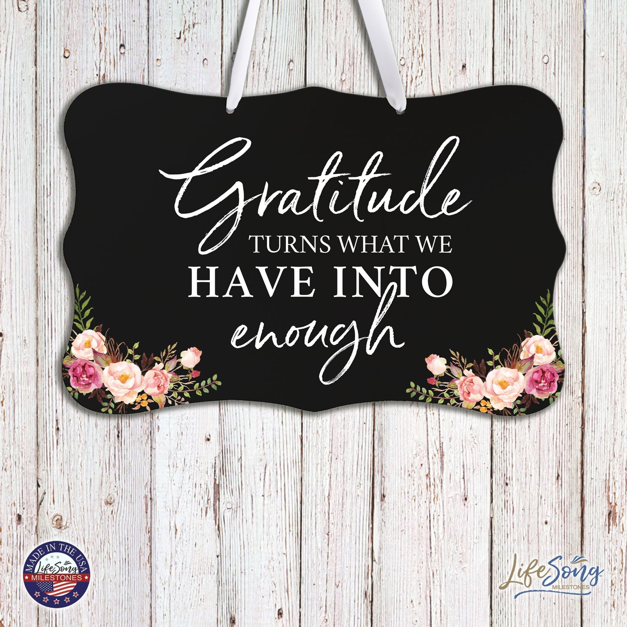 Wooden Wall Hanging Sign for Home Decorations 8x12 - Gratitude Turns - LifeSong Milestones