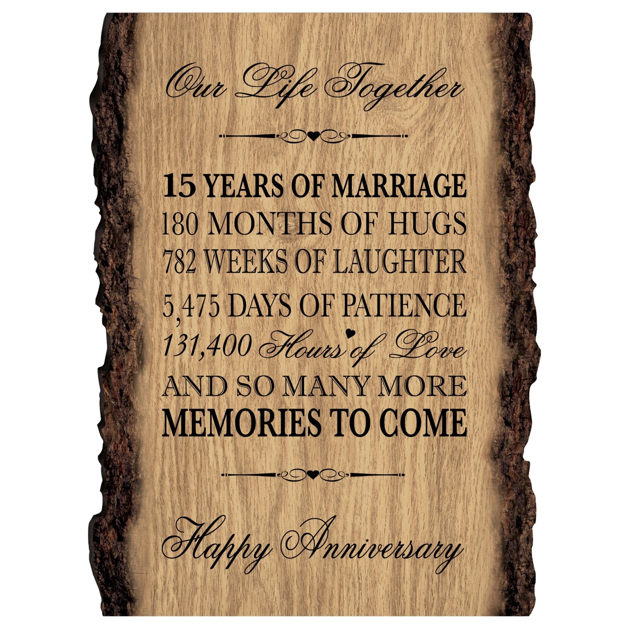 Wooden Wedding Anniversary Wall Plaque Gift 9x12 | 15 Years Of Marriage - LifeSong Milestones