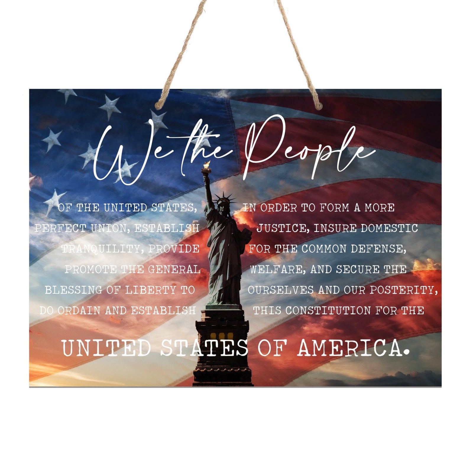 American Flag Veterans Day Patriotic Wall Hanging Rope Signs Vintage Décor Gift Ideas - Statue We The People - LifeSong Milestones