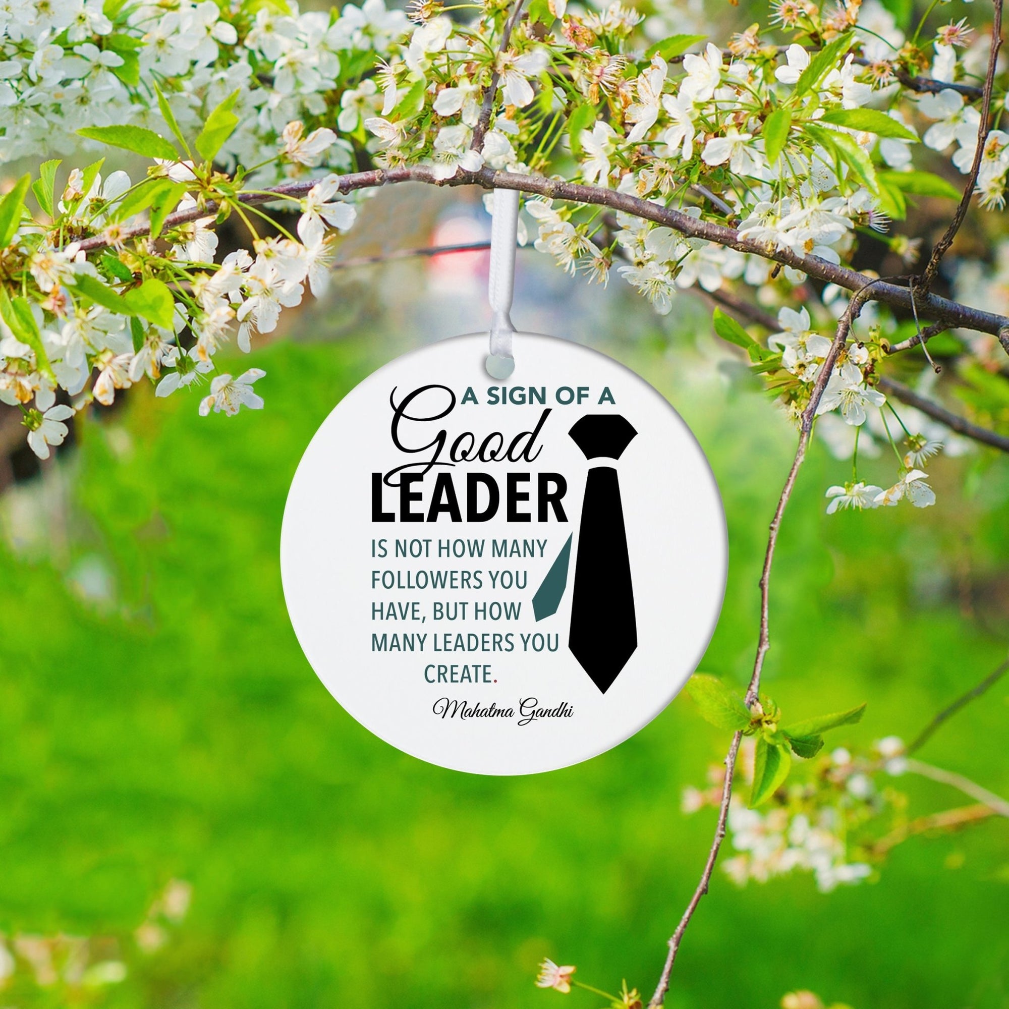 Boss / Leader White Ornament With Inspirational Message Gift Ideas - A Sign Of A Good Leader - LifeSong Milestones