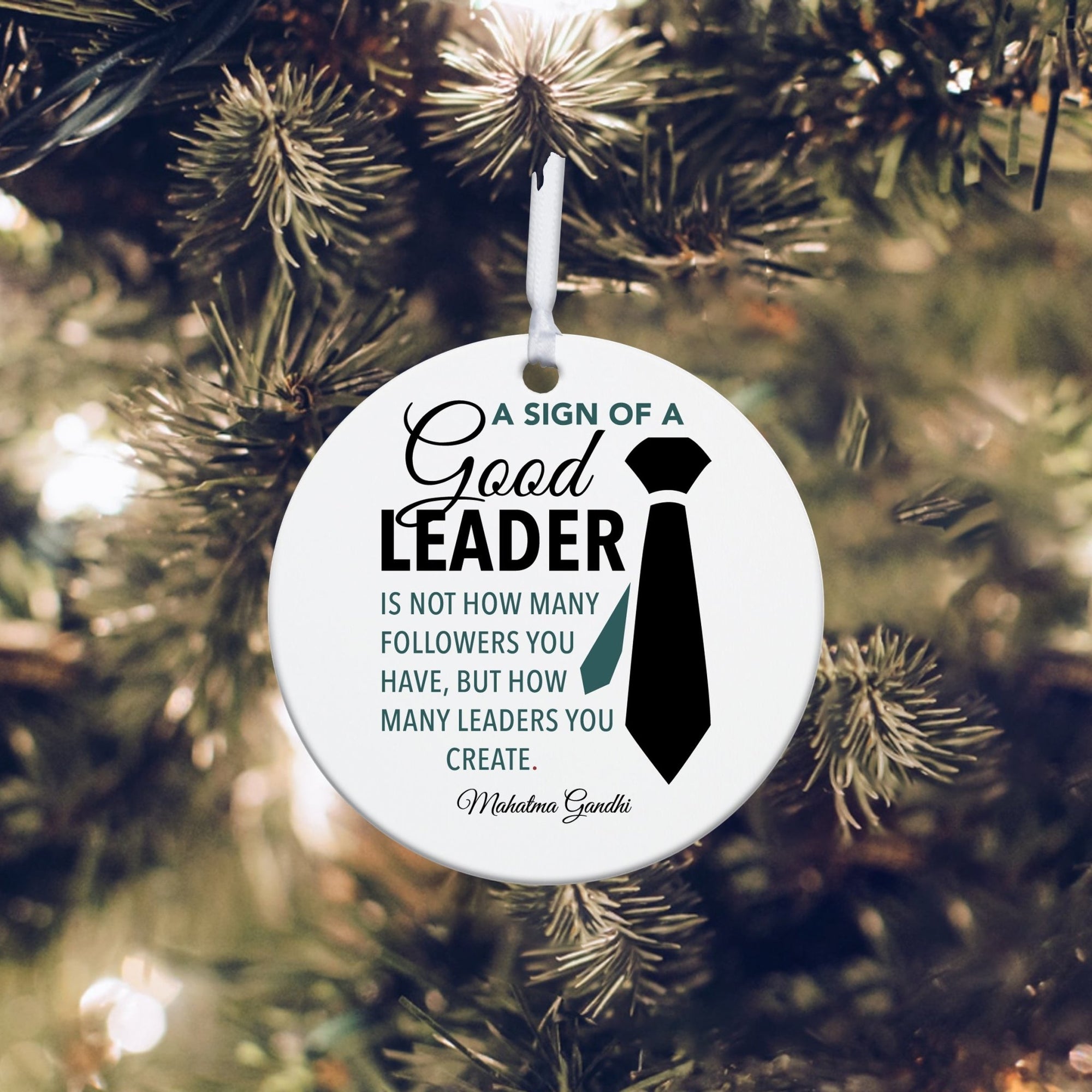 Boss / Leader White Ornament With Inspirational Message Gift Ideas - A Sign Of A Good Leader - LifeSong Milestones