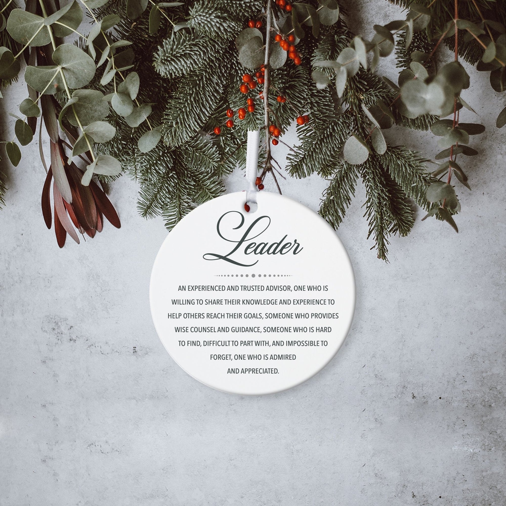 Boss / Leader White Ornament With Inspirational Message Gift Ideas - Leader (n.) - LifeSong Milestones