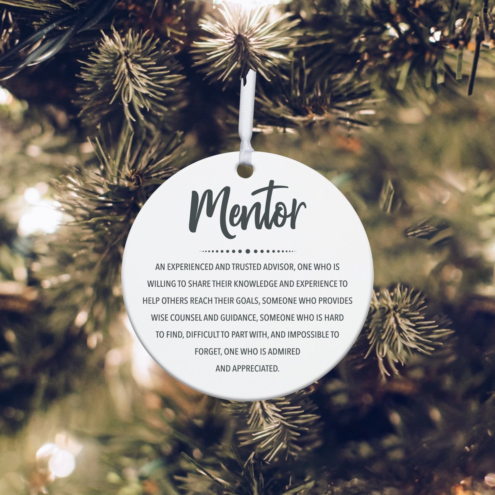 Boss / Leader White Ornament With Inspirational Message Gift Ideas - Mentor (n.) - LifeSong Milestones