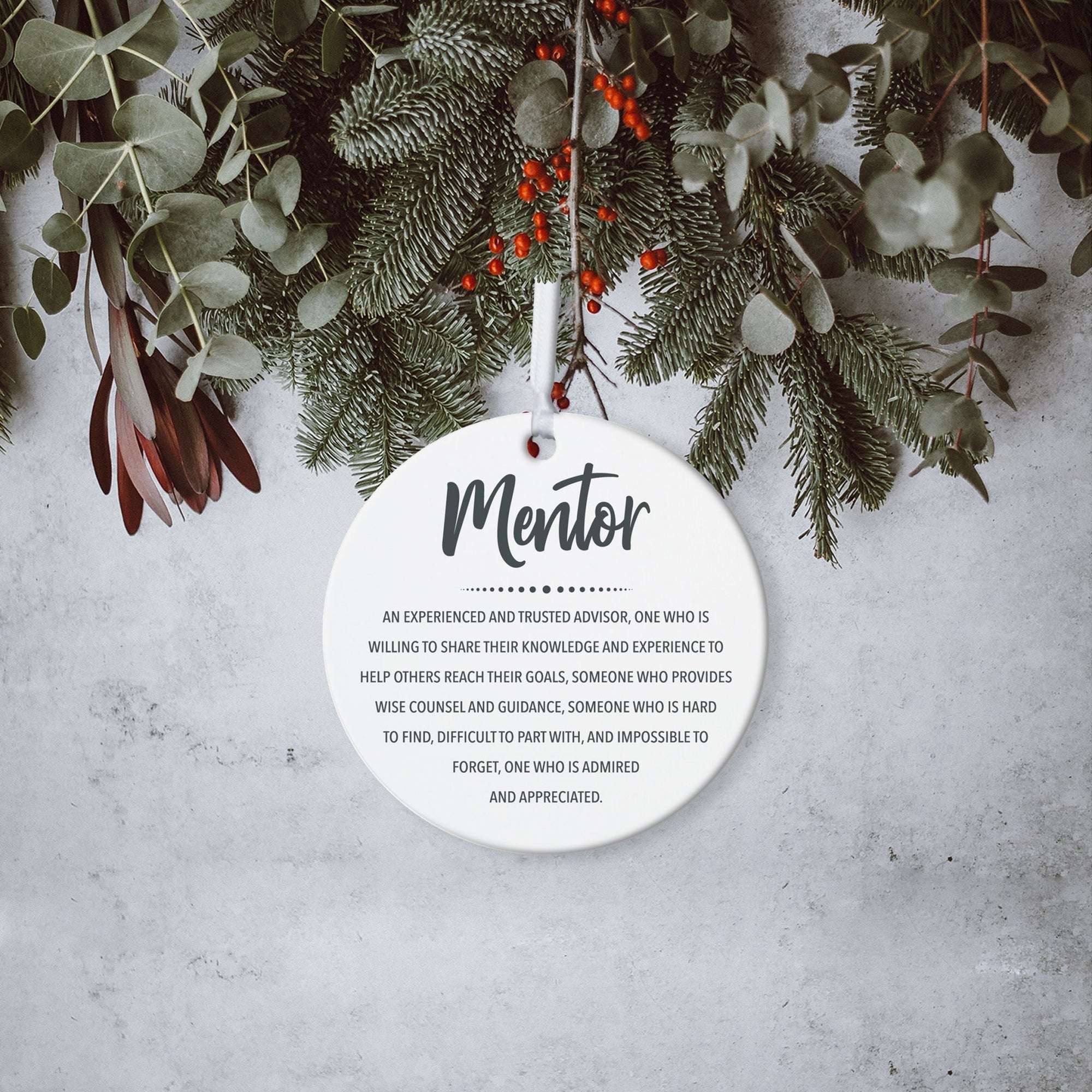 Boss / Leader White Ornament With Inspirational Message Gift Ideas - Mentor (n.) - LifeSong Milestones