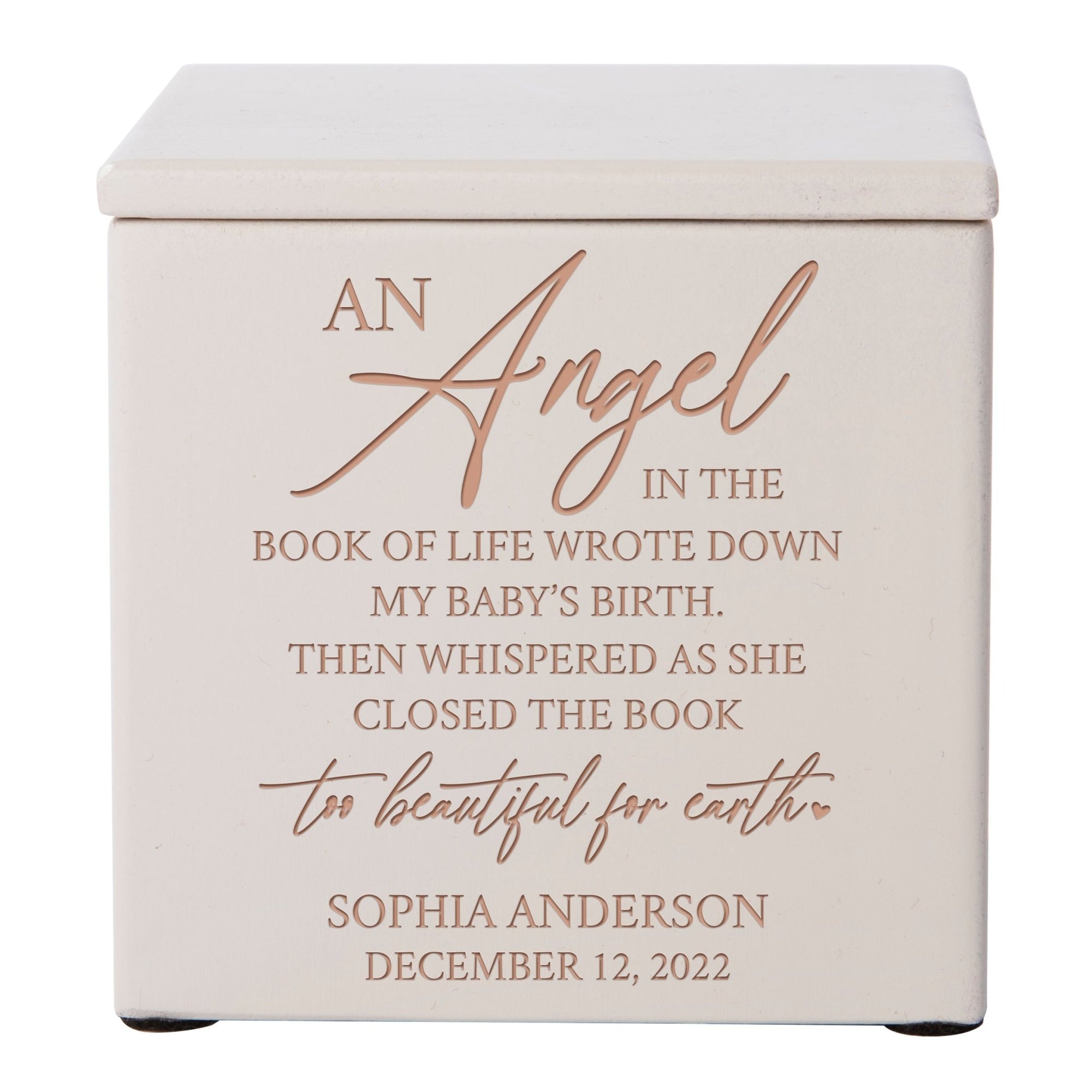 Custom Engraved Keepsake Urn Box for Human Ashes - An Angel In The Book of Life - LifeSong Milestones