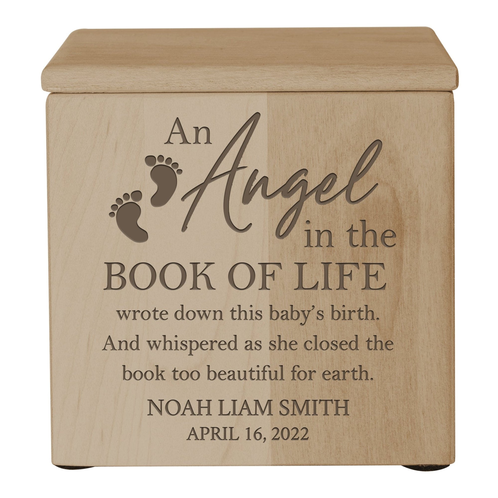 Custom Engraved Keepsake Urn Box for Human Ashes - An Angel In The Book of Life - LifeSong Milestones