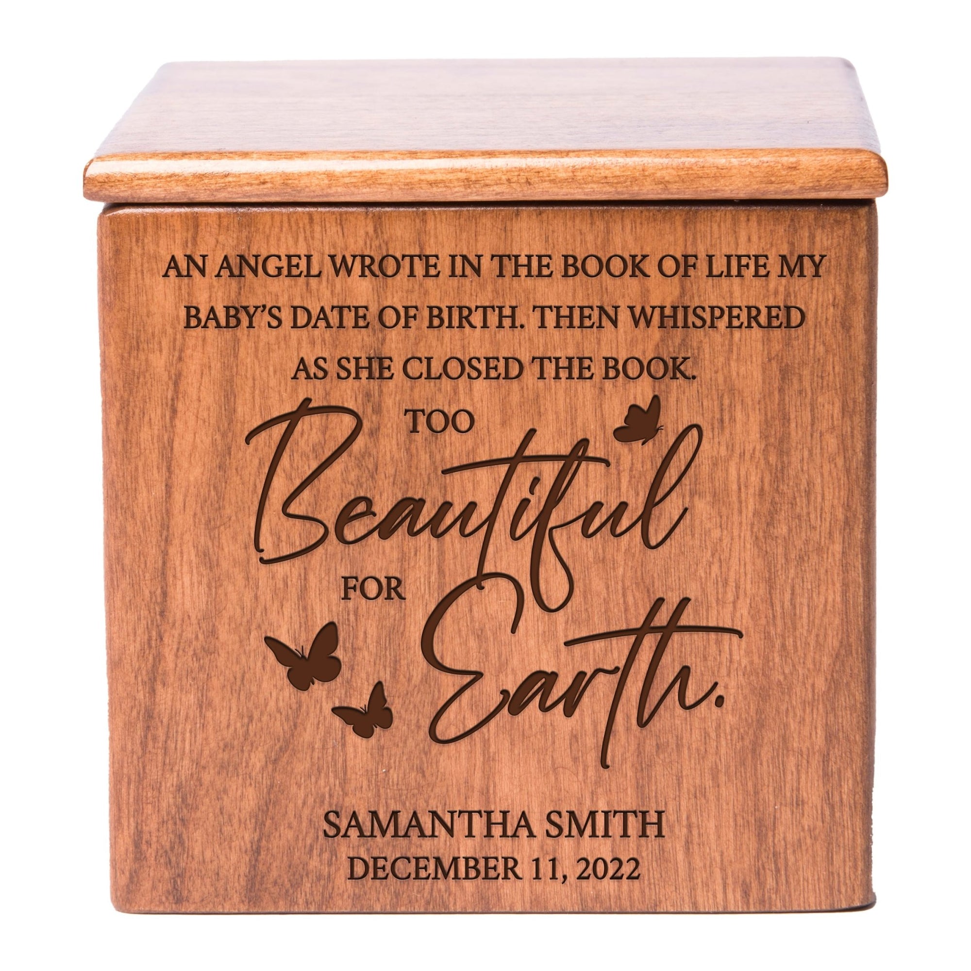 Custom Engraved Keepsake Urn Box for Human Ashes - An Angel In The Book of Life - LifeSong Milestones