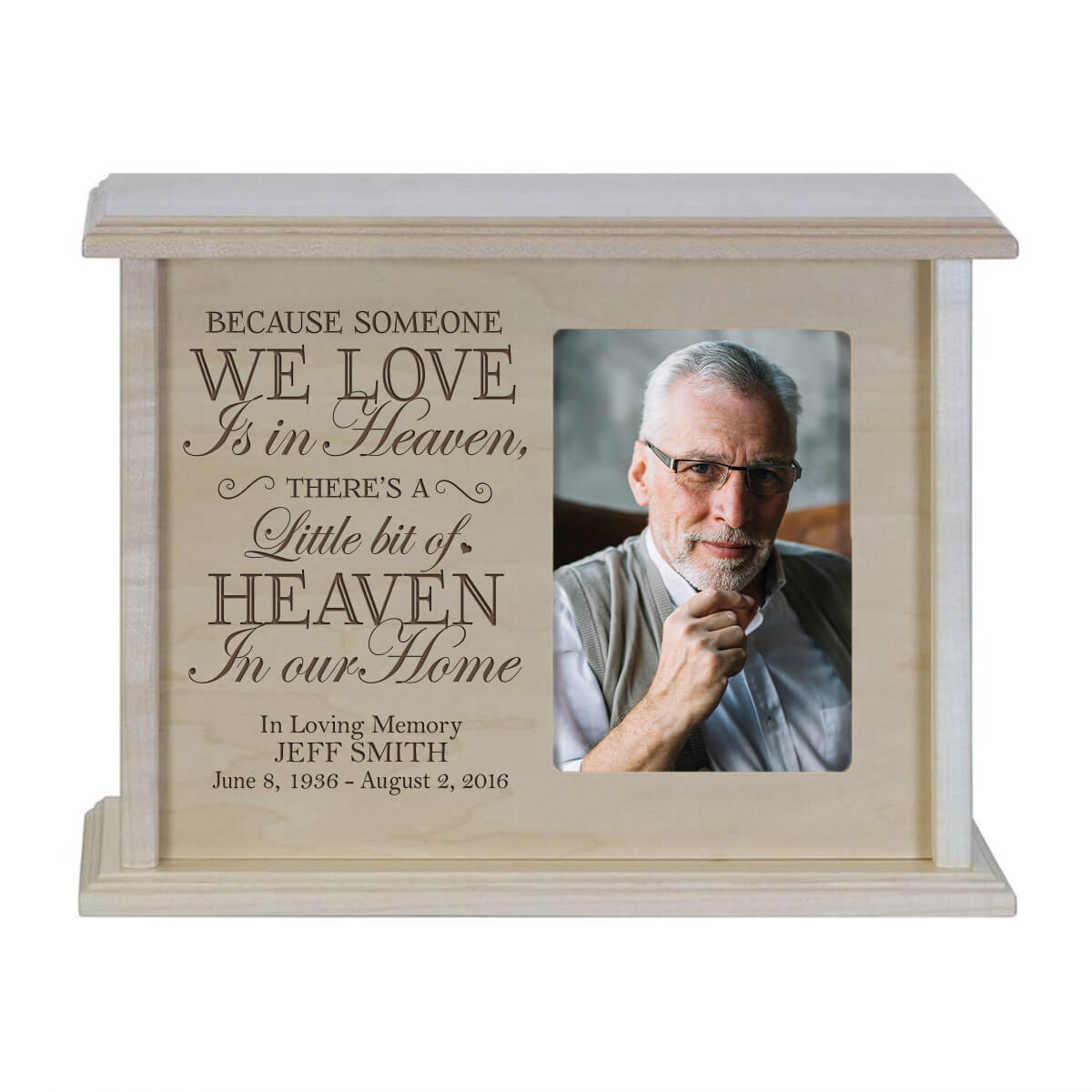 Wooden Engraved Personalized Photograph Cremation Urn for Adults