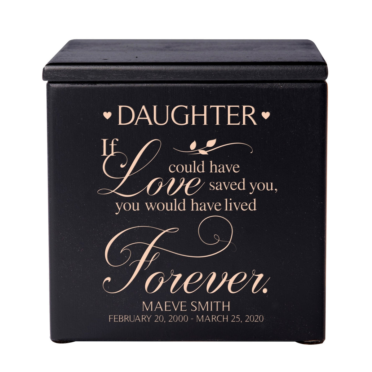 Custom Memorial Small Wooden Keepsake Urn Box for Daughter