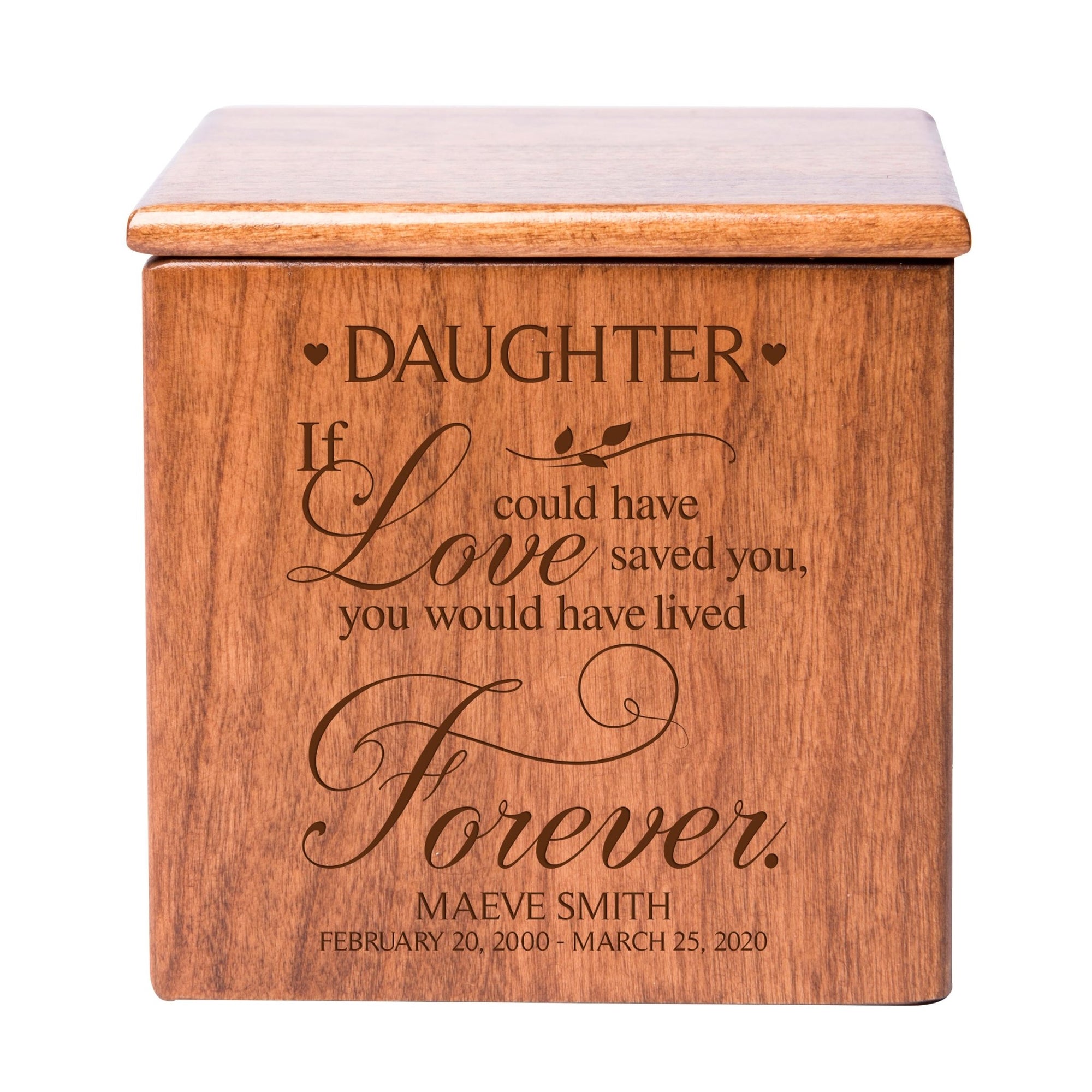 Small Personalized Wooden Keepsake Urn Box for Daughter