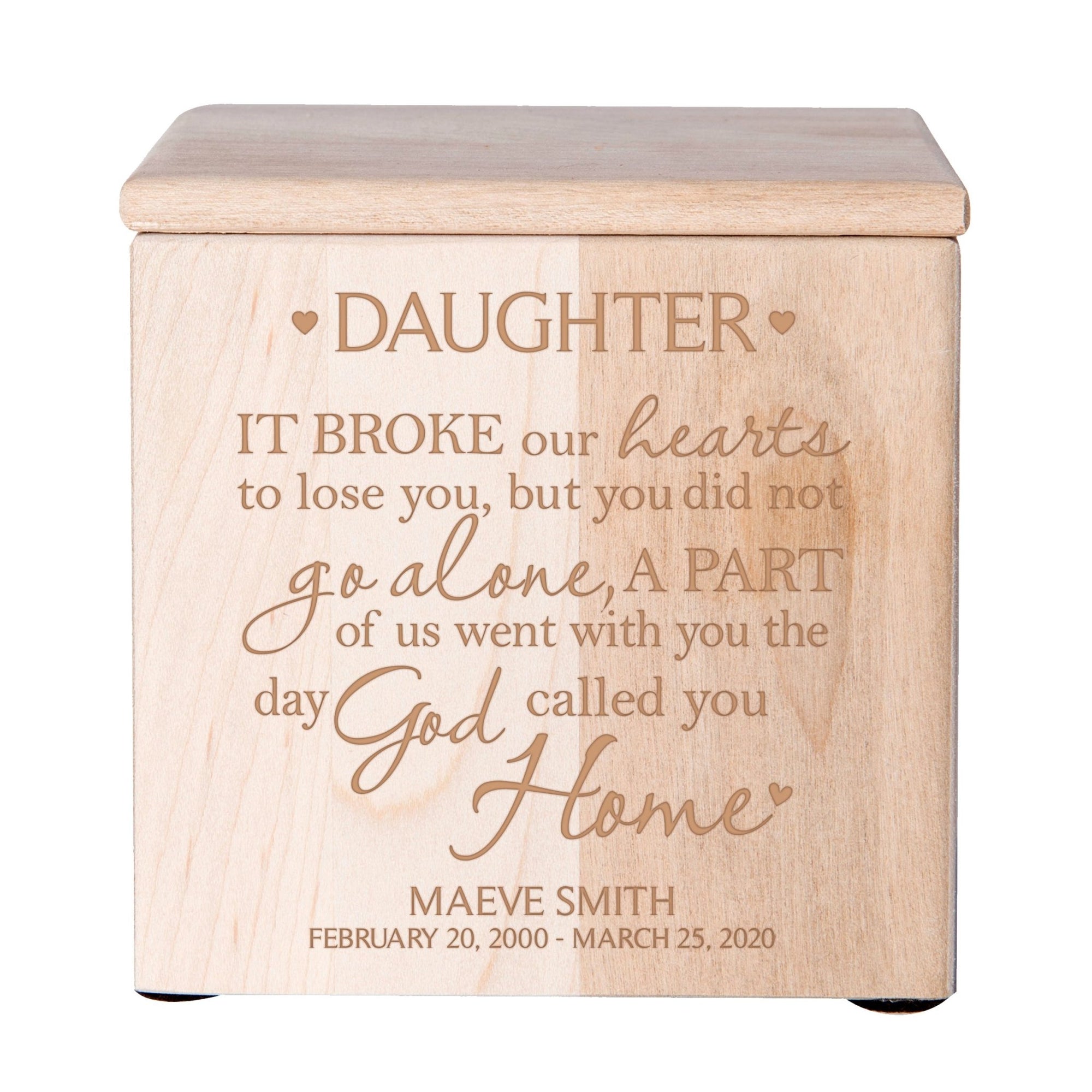 Custom Memorial Handcrafted Wooden Keepsake Urn Box for Daughter