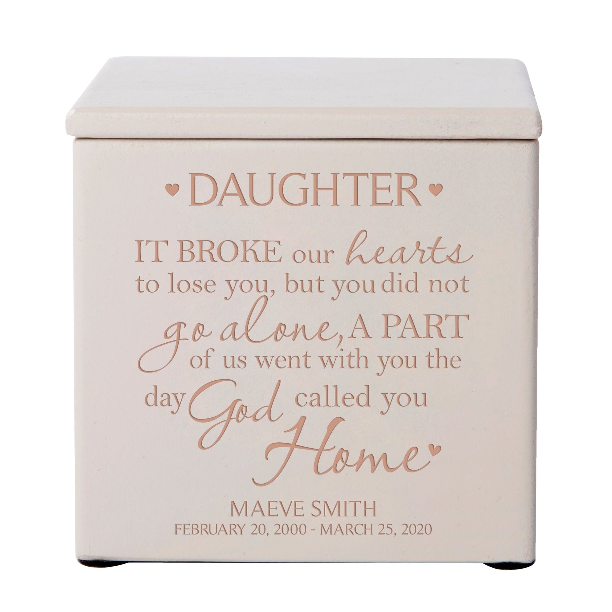 Custom Memorial Wooden Keepsake Urn Box for Daughter