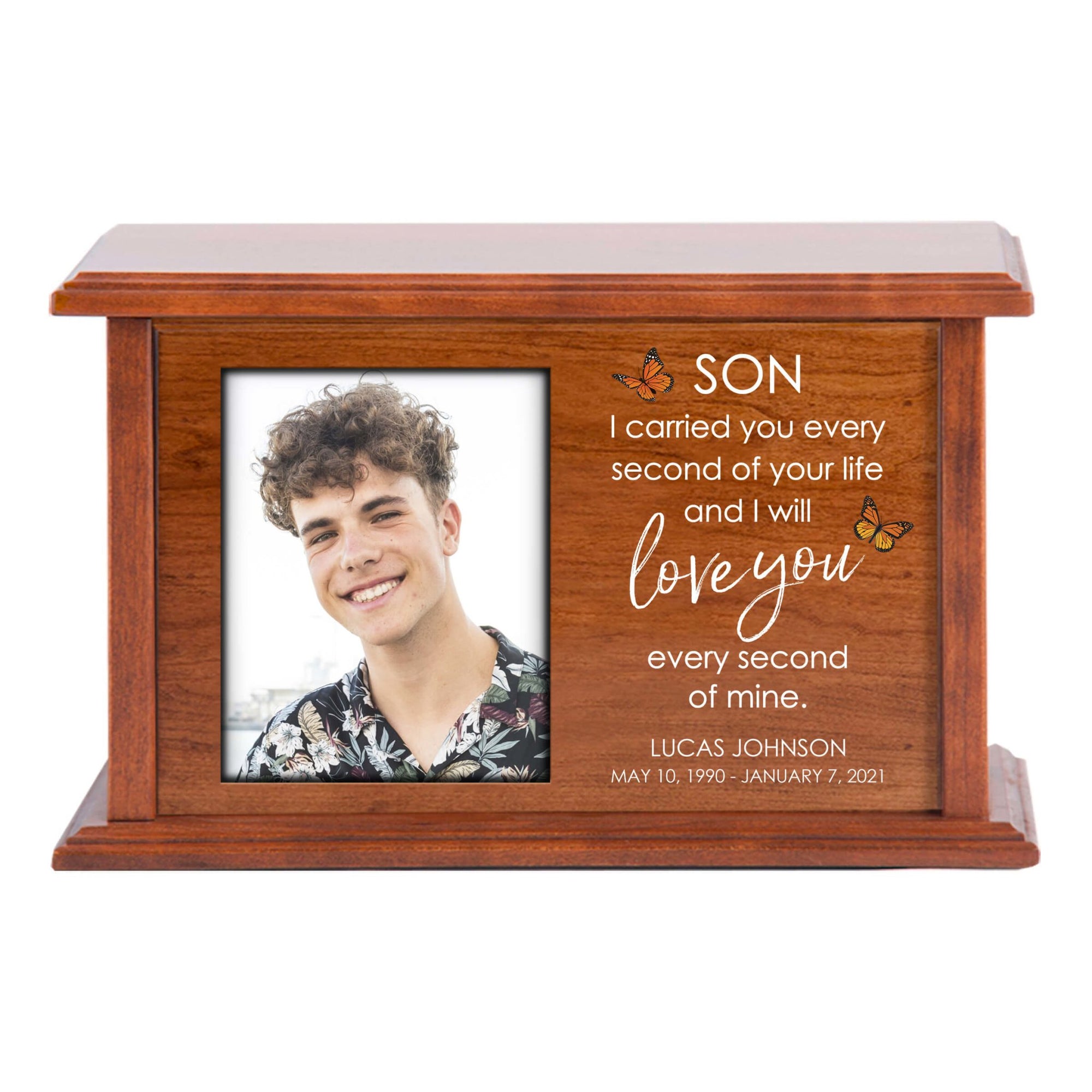 Engraved Funeral Cremation Urn Box for Son with Photo