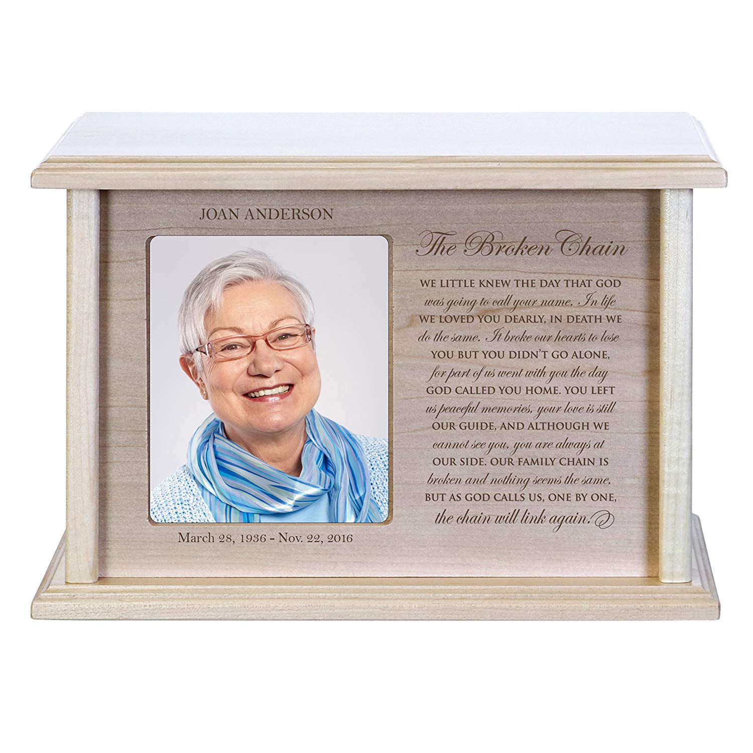 Custom Engraved Solid Wood Cremation Urn Box With 4x6 Photo Holds 200 