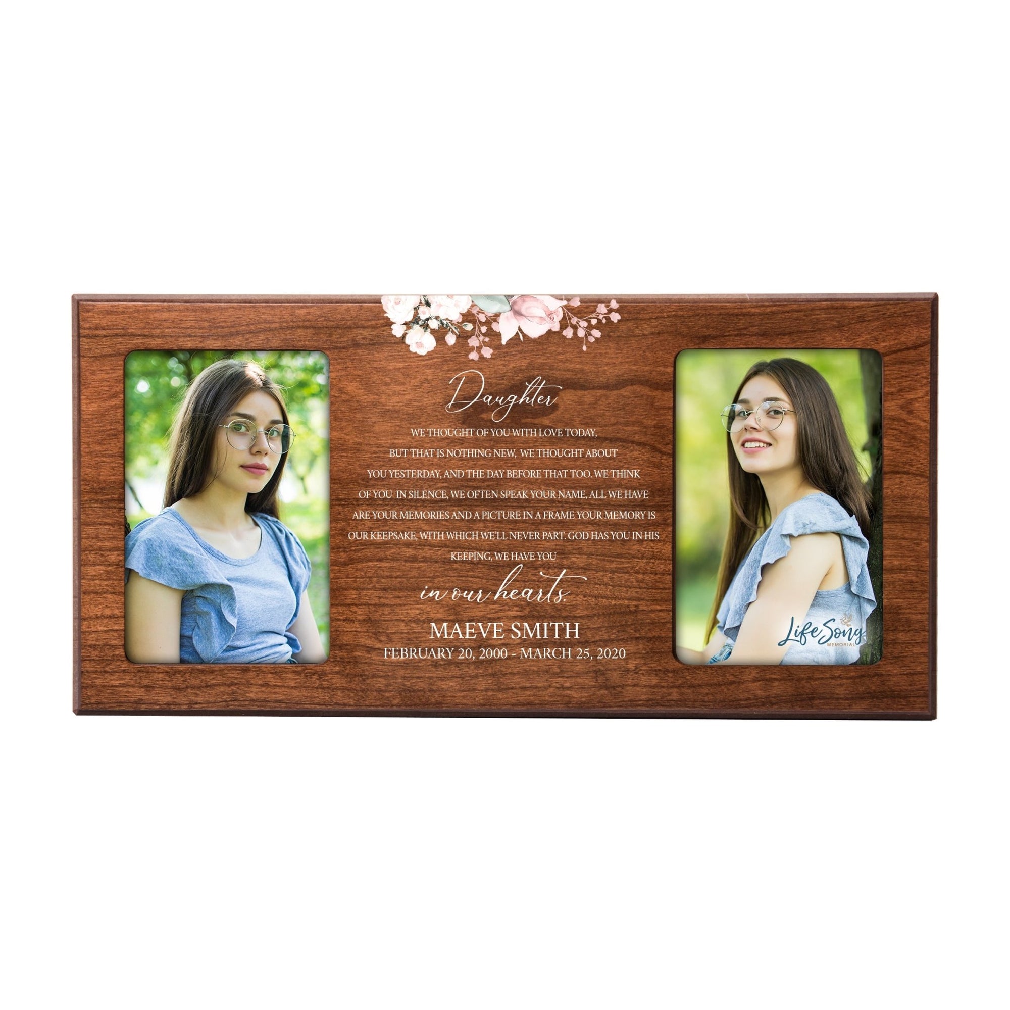 Custom Memorial Picture Frame 16x8in Holds Two 4x6in Photos - Daughter, We Thought Of You - LifeSong Milestones