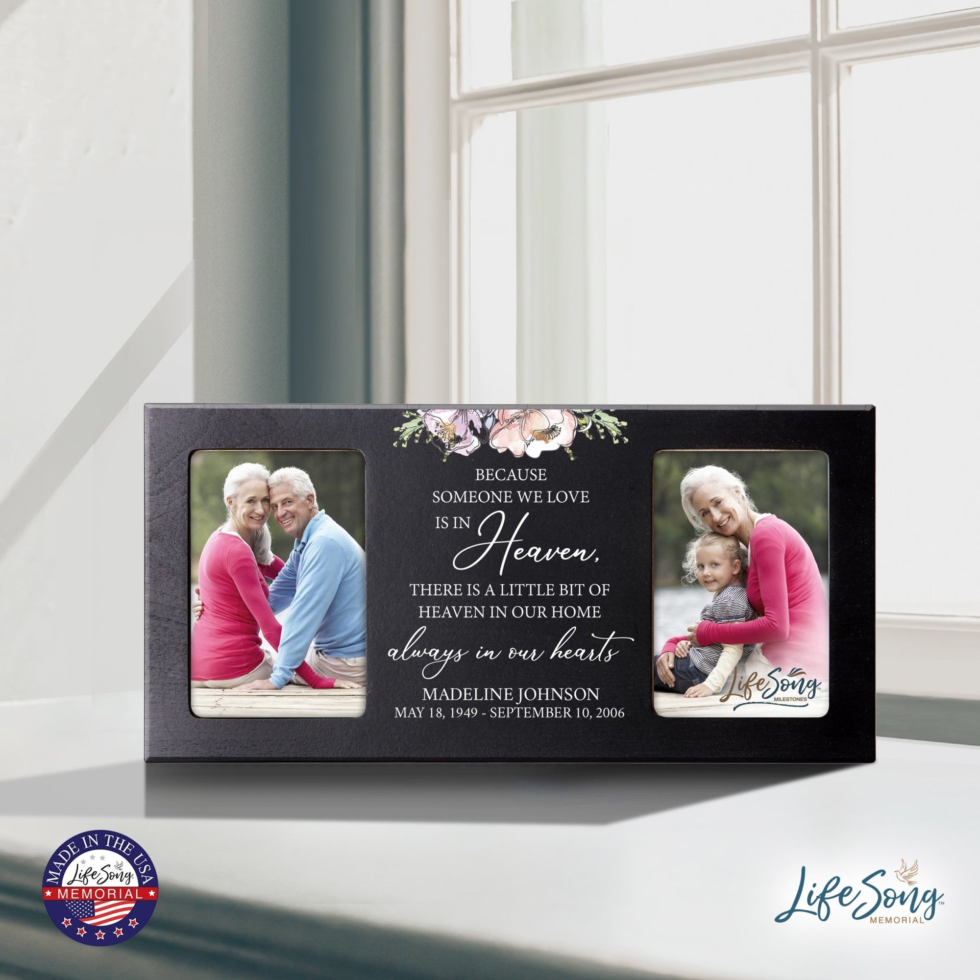 Custom Memorial Picture Frame 16x8in Holds Two 4x6in Photos - Heaven In Our Home - LifeSong Milestones