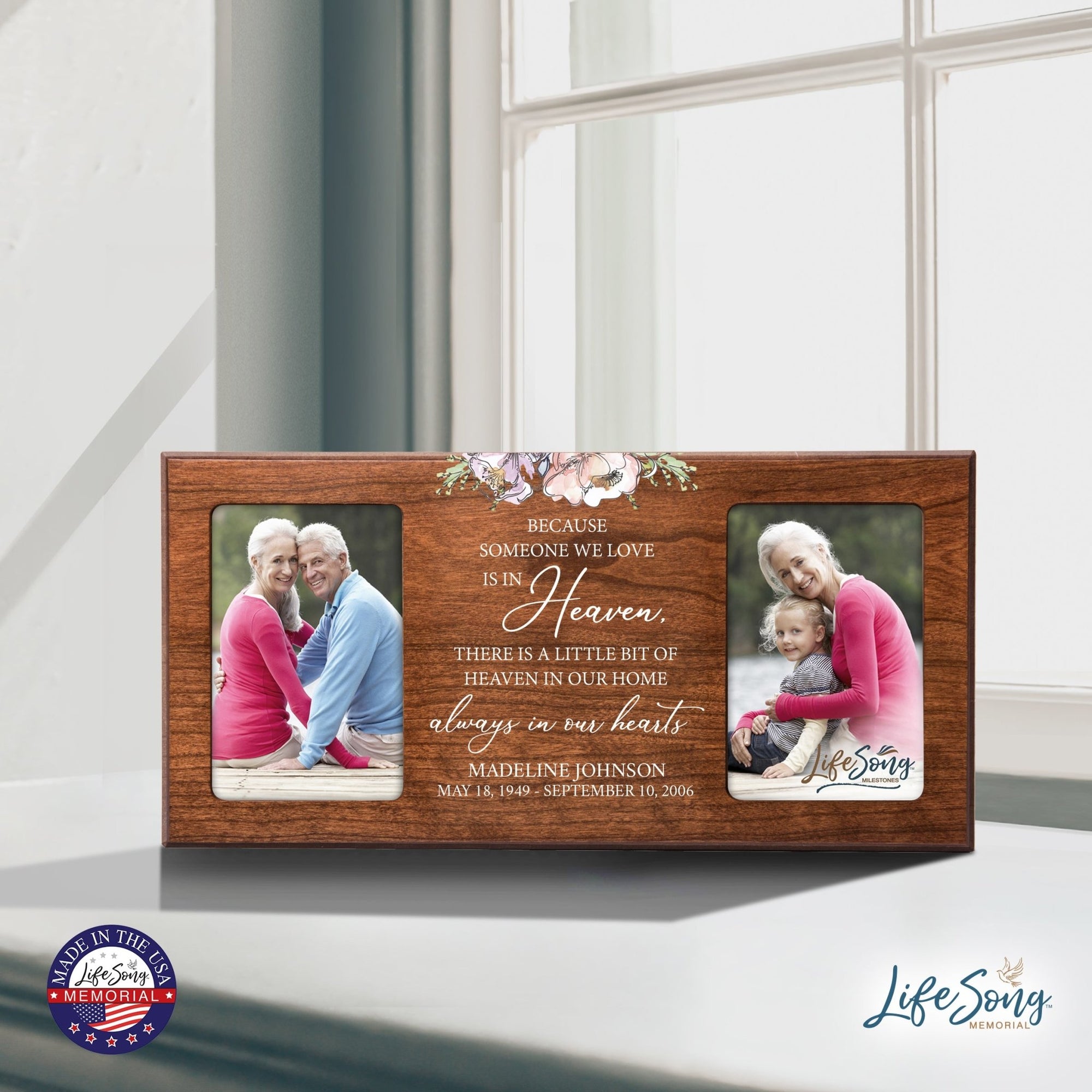 Custom Memorial Picture Frame 16x8in Holds Two 4x6in Photos - Heaven In Our Home - LifeSong Milestones