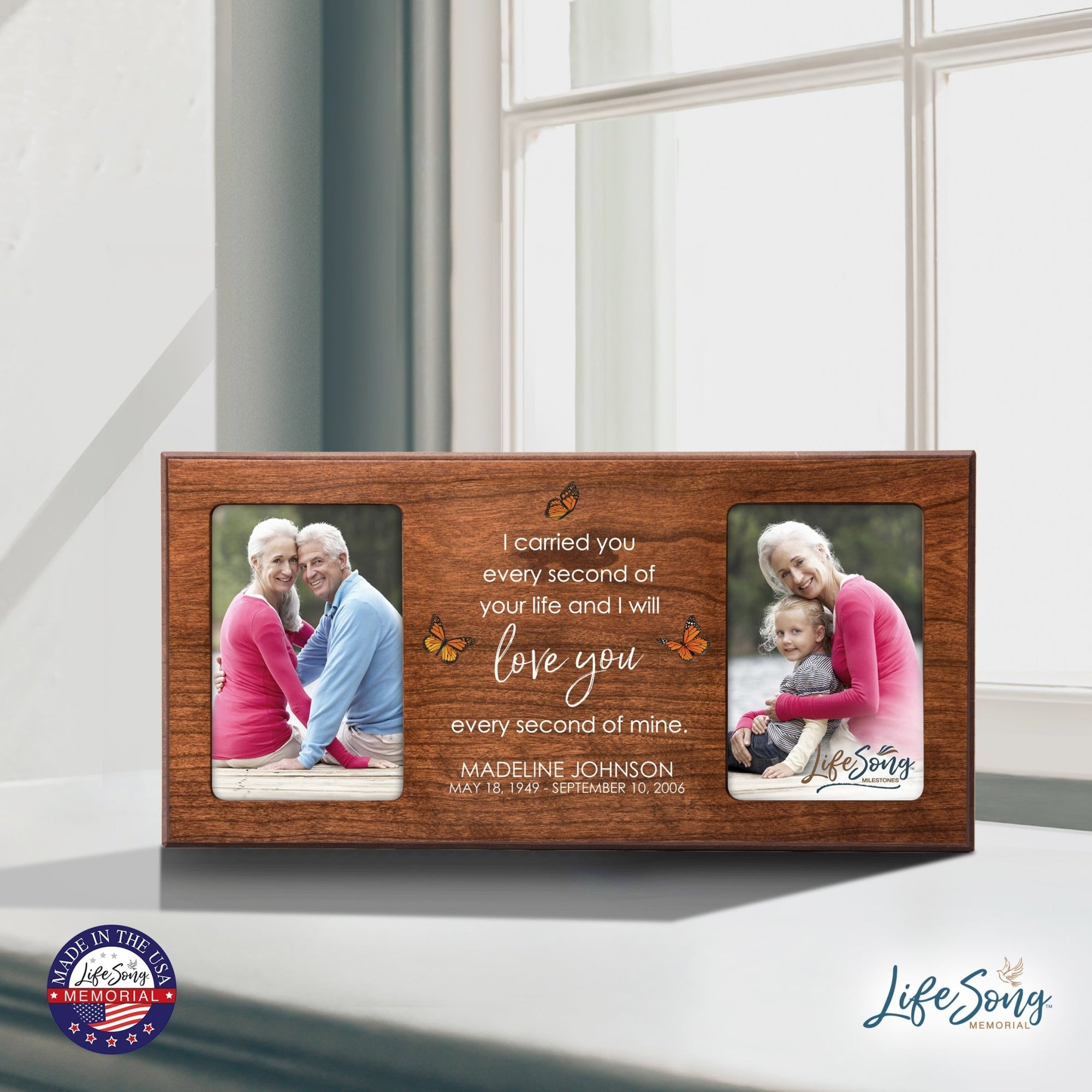 Custom Memorial Picture Frame 16x8in Holds Two 4x6in Photos - I Carried You Every - LifeSong Milestones