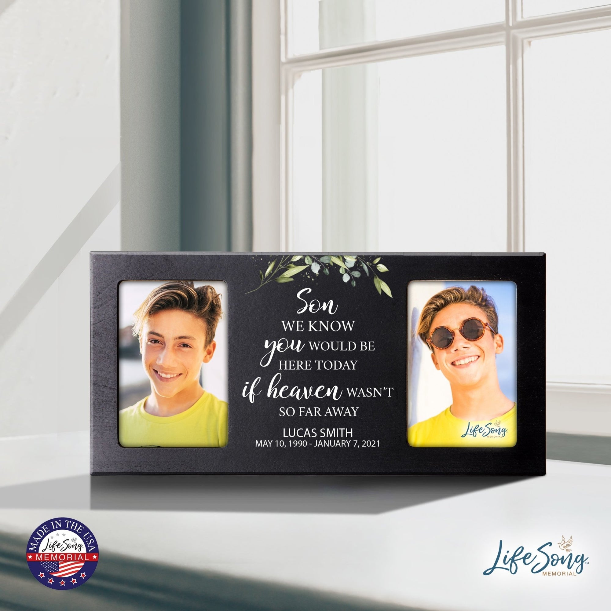 Custom Memorial Picture Frame 16x8in Holds Two 4x6in Photos - Son, We Know You Would - LifeSong Milestones