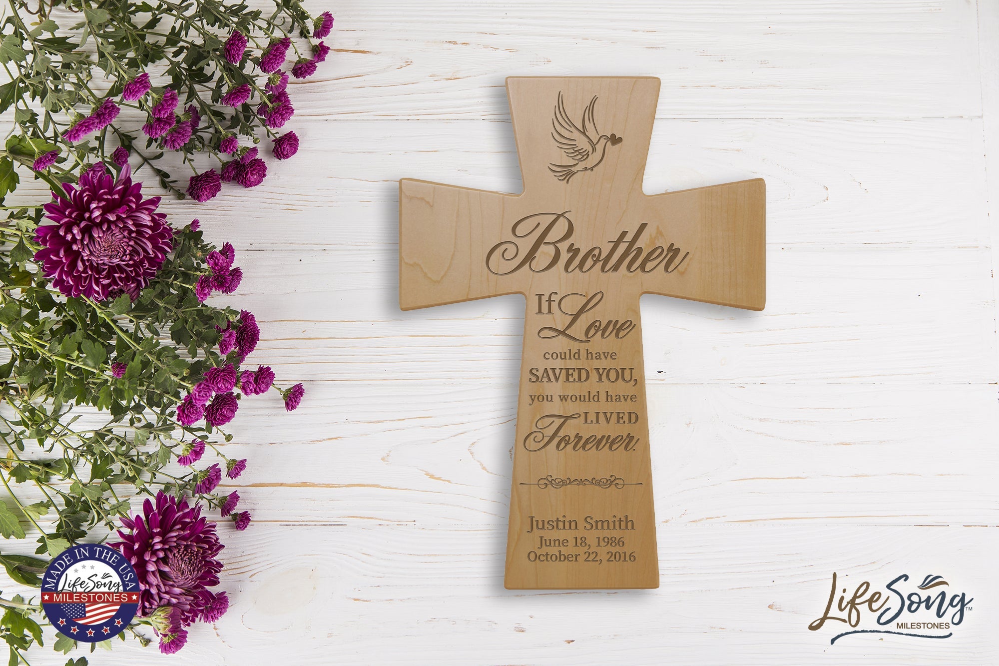 Custom Memorial Wooden Cross 12x17 Brother, If Love Could - LifeSong Milestones