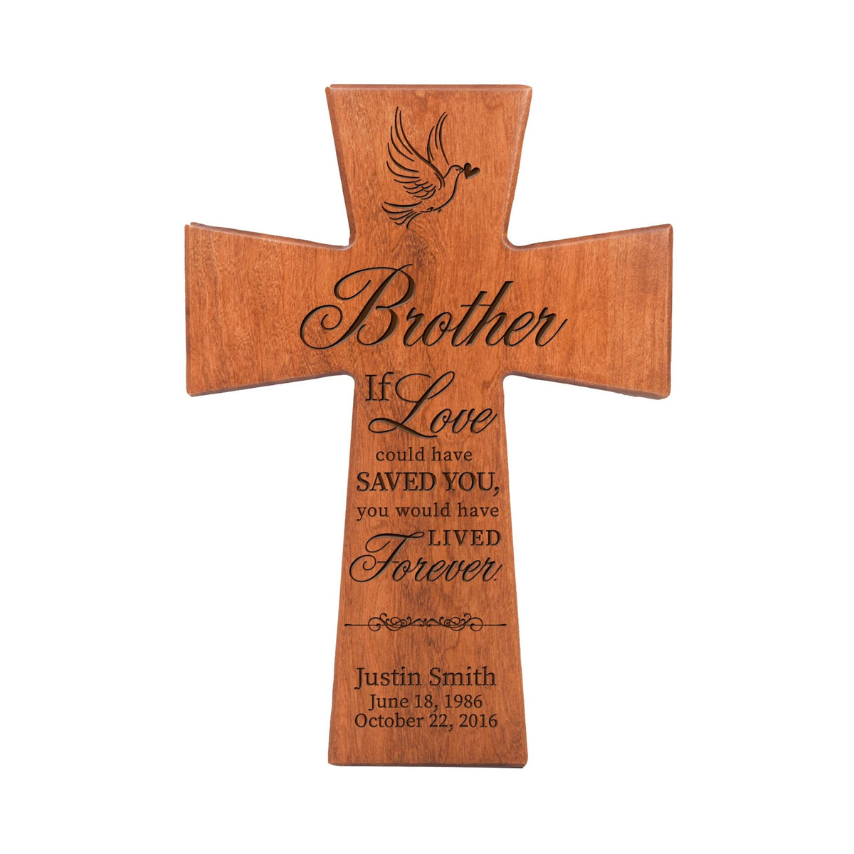 Custom Memorial Wooden Cross 12x17 Brother, If Love Could - LifeSong Milestones