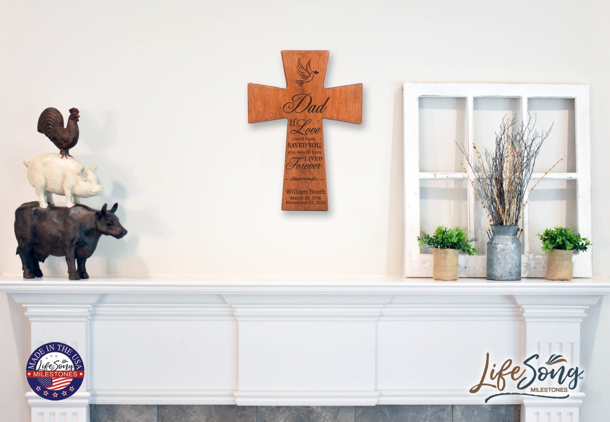 Custom Memorial Wooden Cross 7x11 Dad, If Love Could - LifeSong Milestones