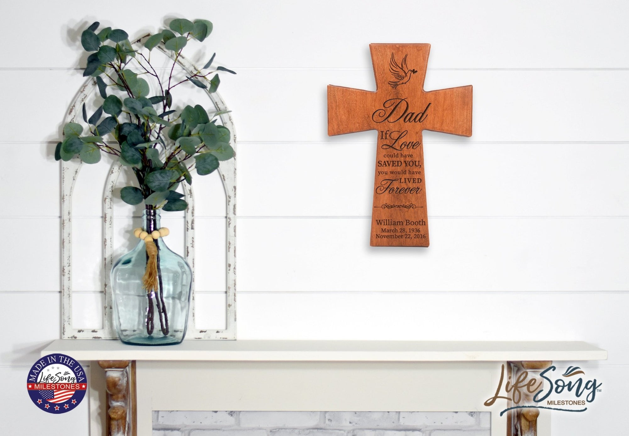 Custom Memorial Wooden Cross 7x11 Dad, If Love Could - LifeSong Milestones