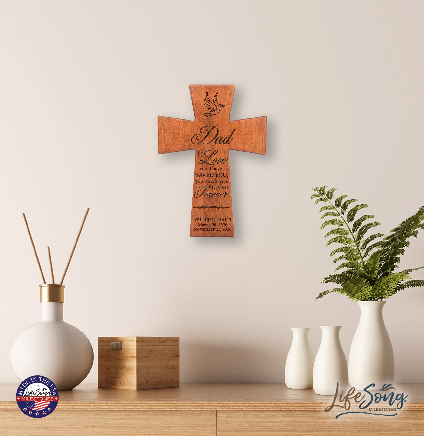 Custom Memorial Wooden Cross 7x11 Dad, If Love Could - LifeSong Milestones