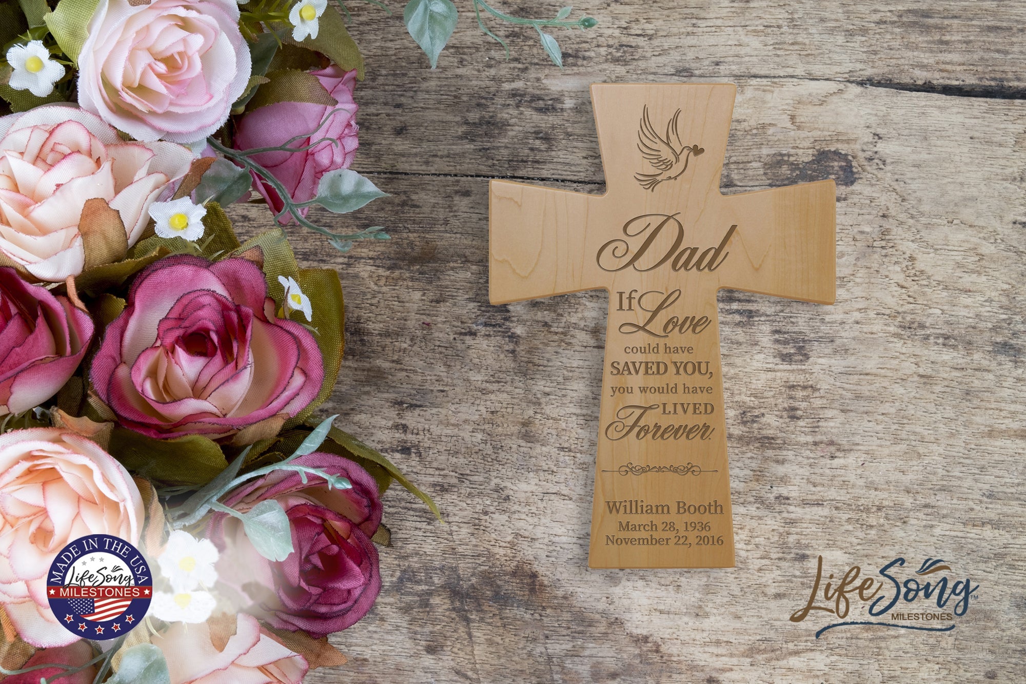 Custom Memorial Wooden Cross 7x11 Dad, If Love Could - LifeSong Milestones