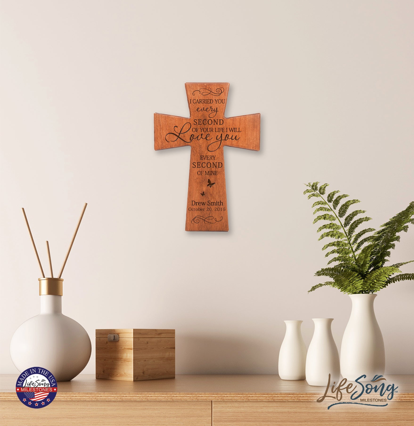 Custom Memorial Wooden Cross 7x11 I Carried You Butterfly - LifeSong Milestones