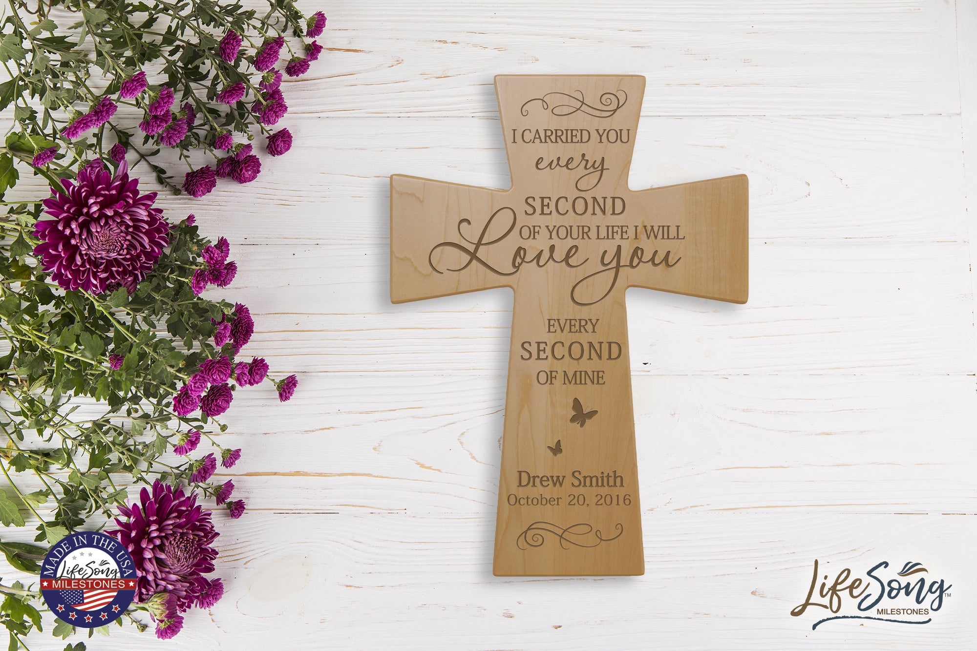 Custom Memorial Wooden Cross 7x11 I Carried You Butterfly - LifeSong Milestones