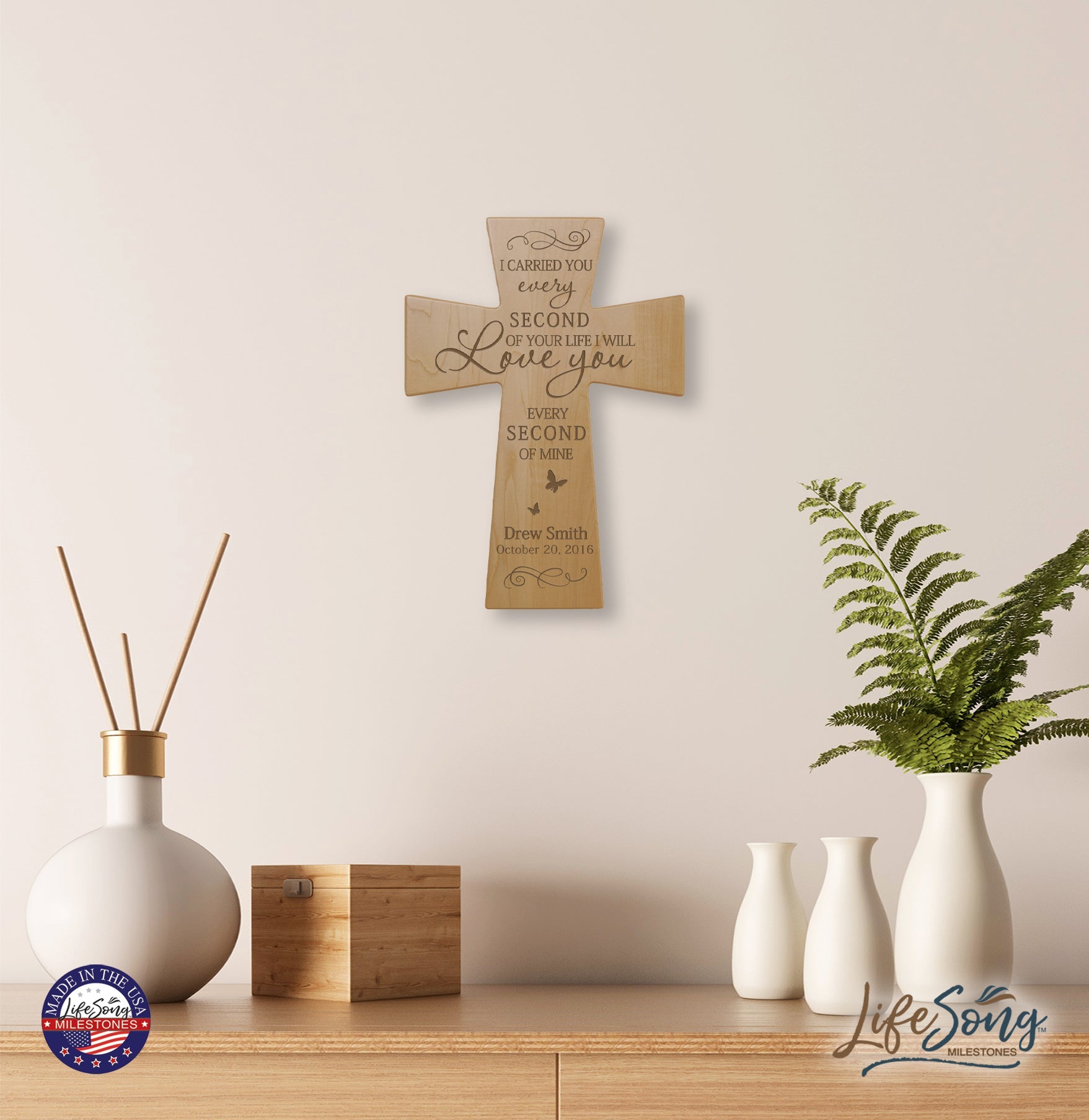 Custom Memorial Wooden Cross 7x11 I Carried You Butterfly - LifeSong Milestones