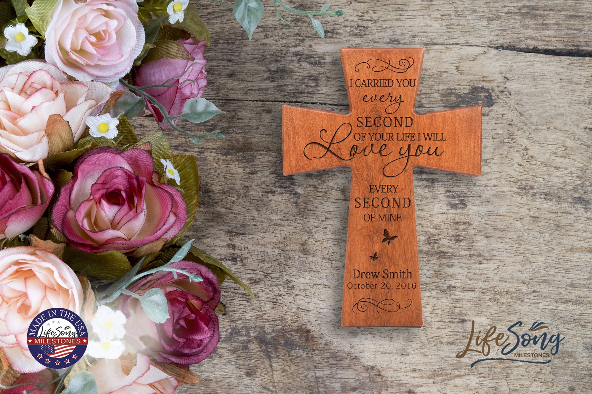 Custom Memorial Wooden Cross 7x11 I Carried You Butterfly - LifeSong Milestones