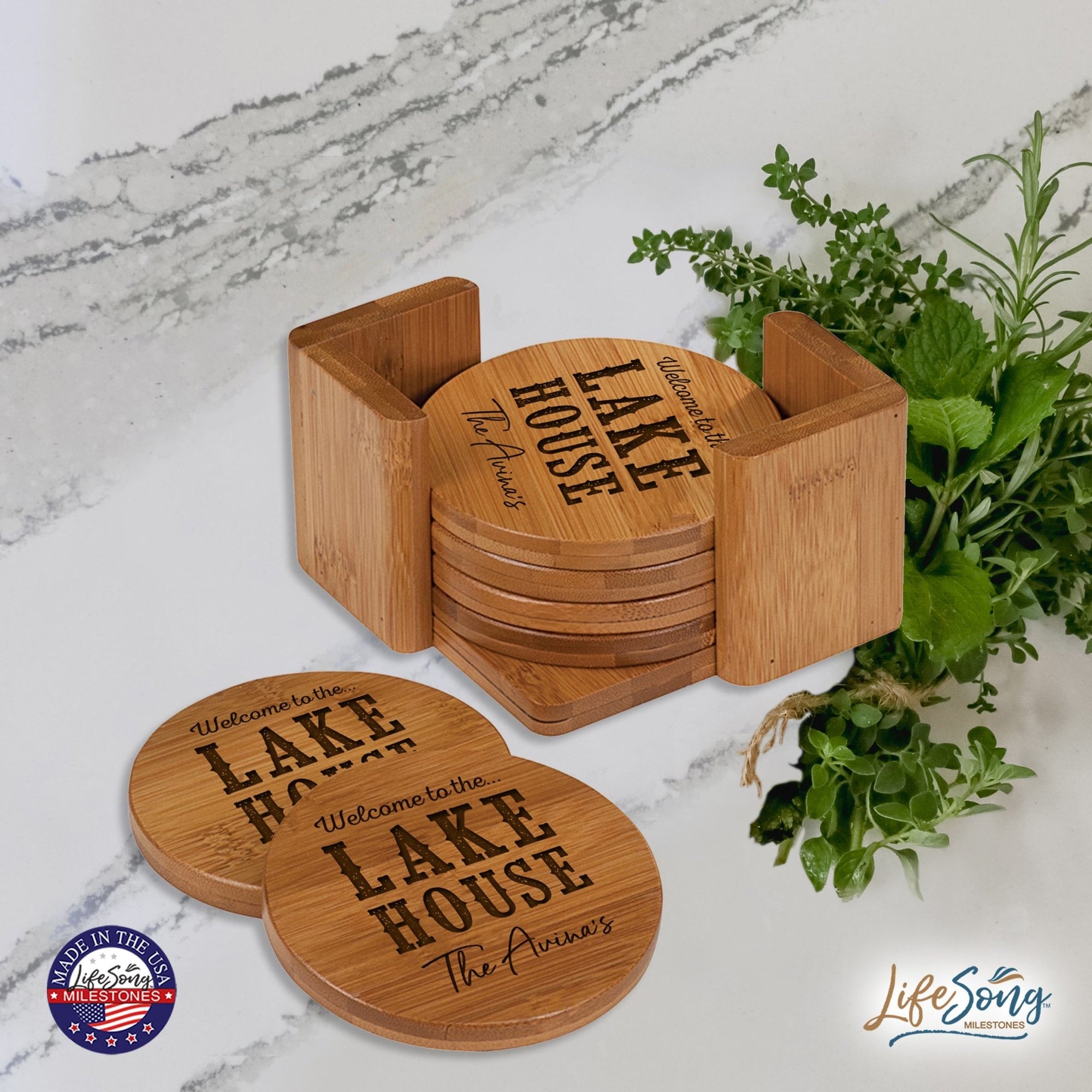 Custom Modern Inspirational 6pc Bamboo Coaster Set 4.5x4.5 Life Is Better (paddles) - LifeSong Milestones