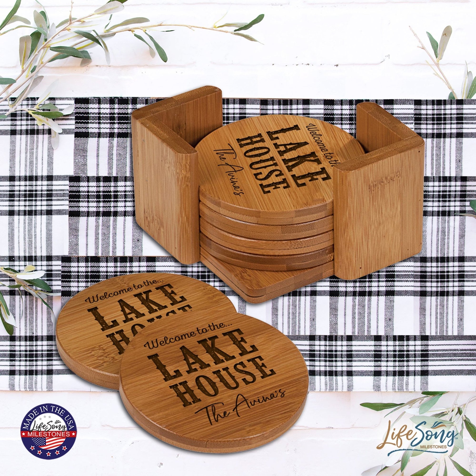 Custom Modern Inspirational 6pc Bamboo Coaster Set 4.5x4.5 Life Is Better (paddles) - LifeSong Milestones