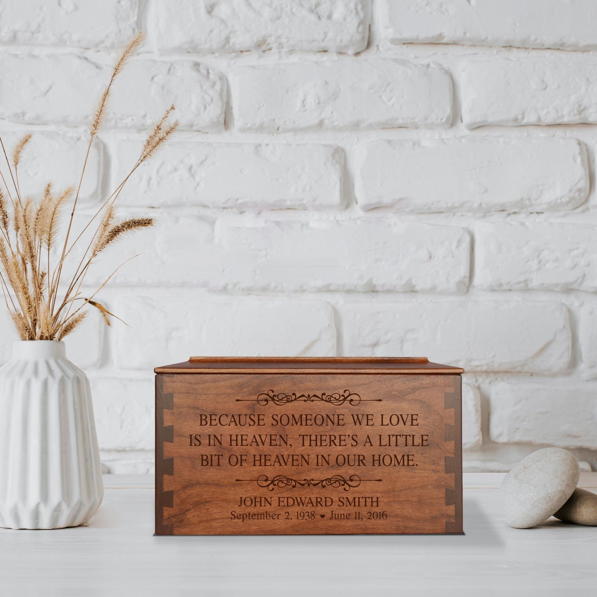 Custom Wooden Cremation Urn Box Large for Human Ashes holds 291 cu in Because Someone - LifeSong Milestones