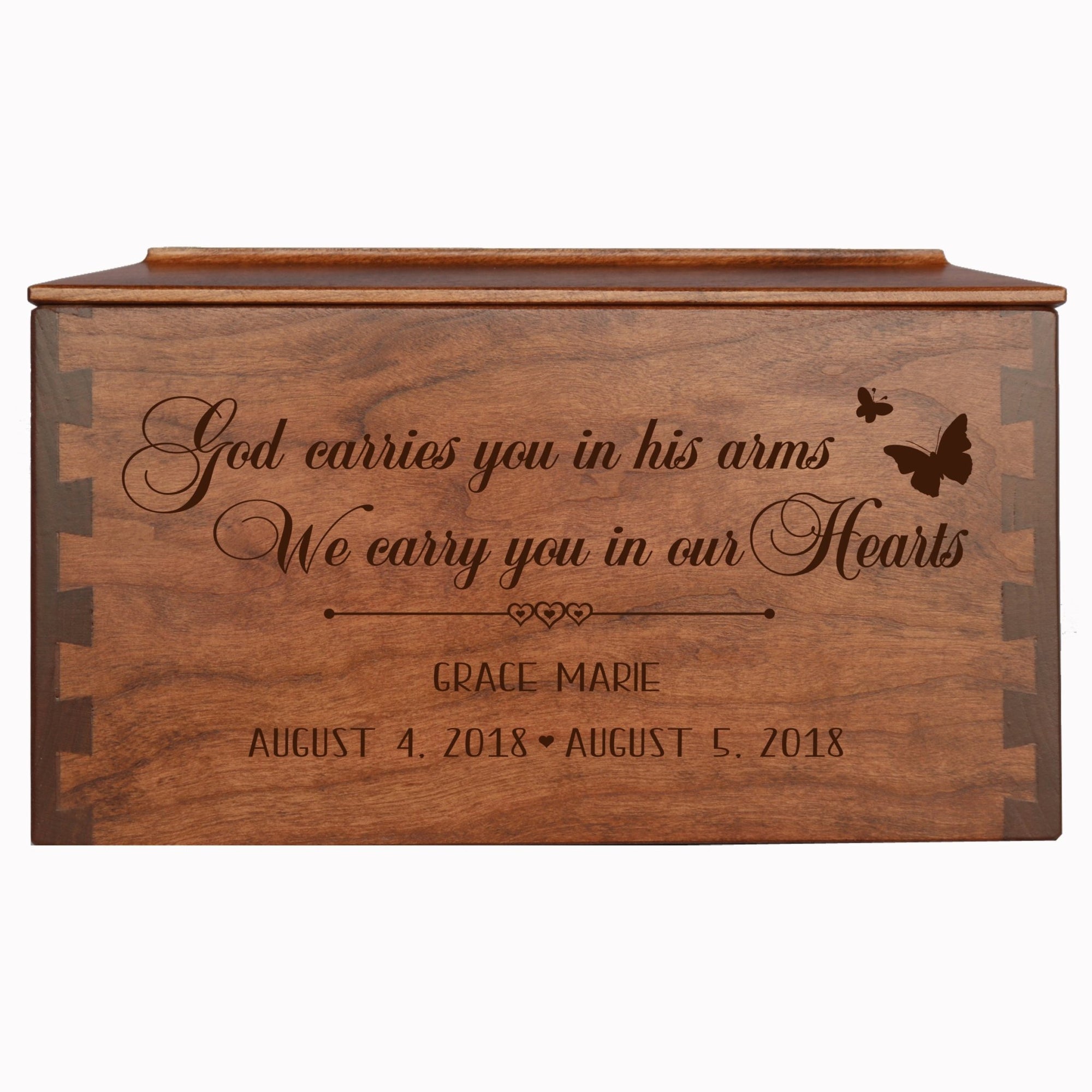 Custom Wooden Cremation Urn Box Large for Human Ashes holds 291 cu in God Carries You - LifeSong Milestones