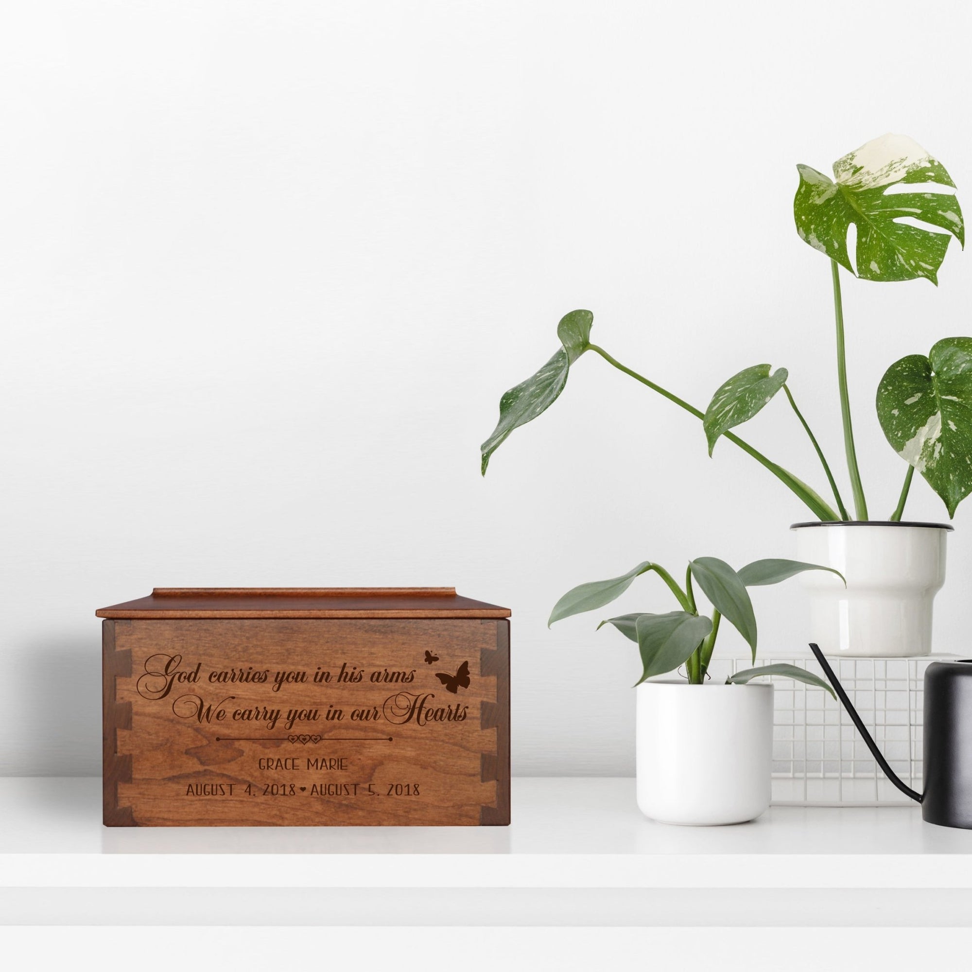 Custom Wooden Cremation Urn Box Medium for Human Ashes holds 146 cu in God Carries You - LifeSong Milestones