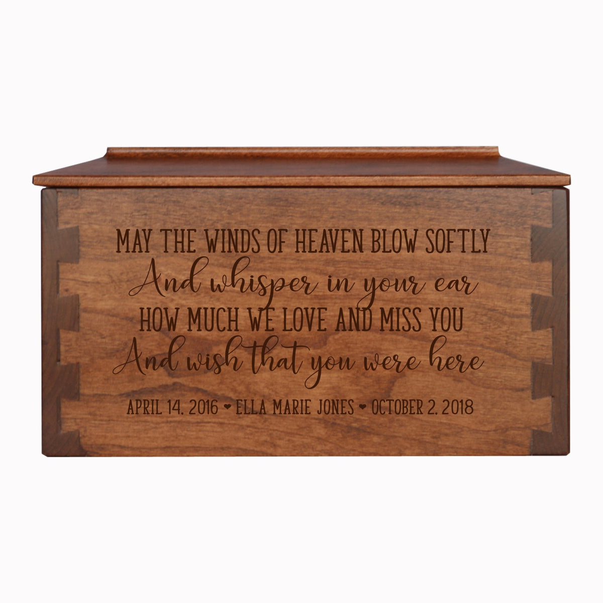 Custom Wooden Cremation Urn Box Medium for Human Ashes holds 146 cu in In Memory Of A Life - LifeSong Milestones