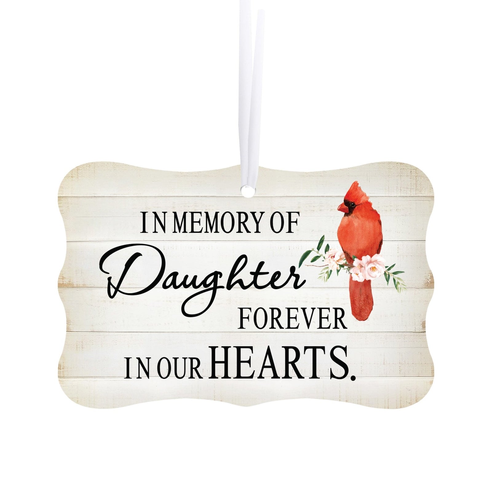 Custom Wooden Memorial Cardinal Ribbon Scalloped Ornament for Loss of Loved One - In Memory Of Daughter - LifeSong Milestones