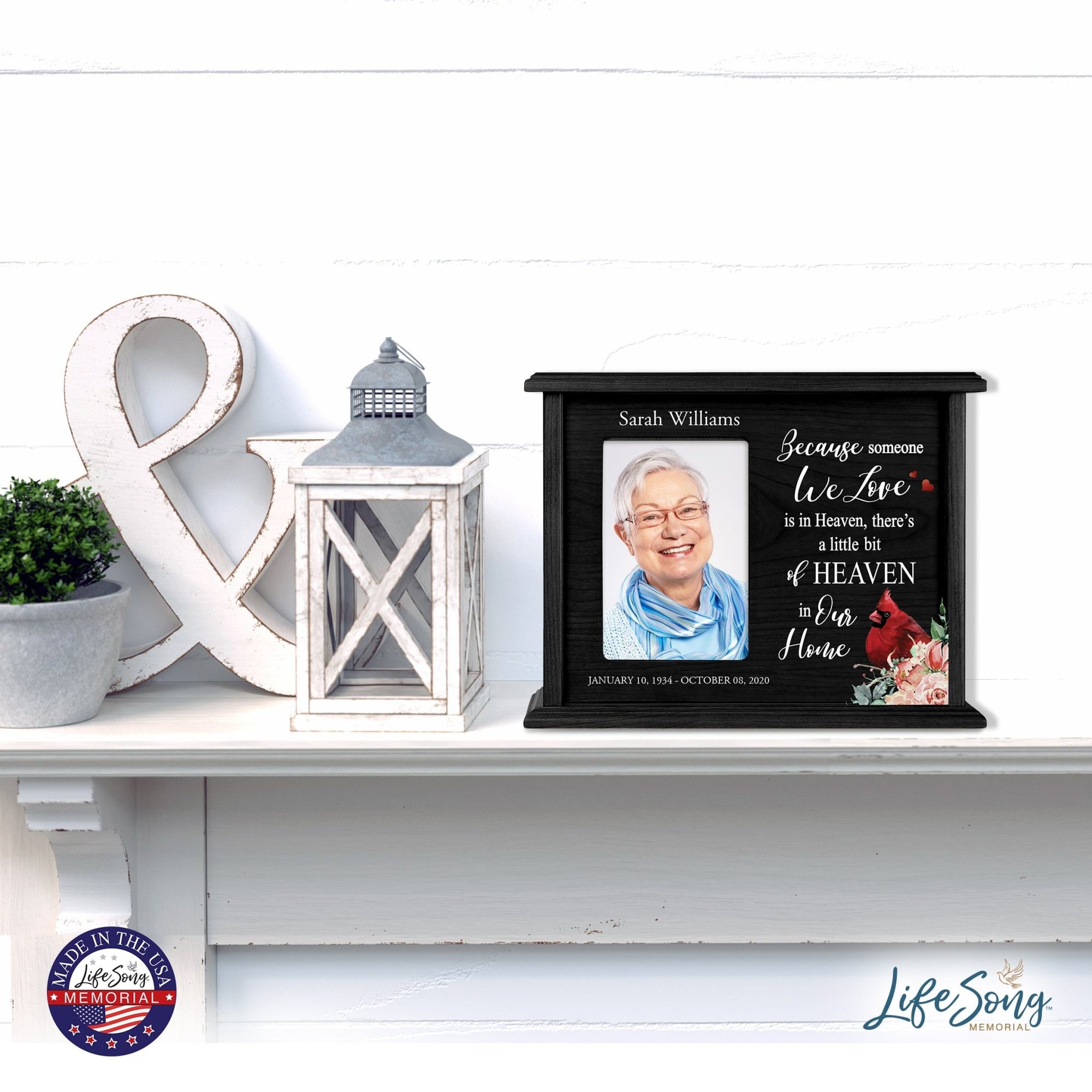 Customized Memorial Cremation Urn Wooden Urn Box with 4x6 Photo holds 200 cu in Because Someone We Love - LifeSong Milestones