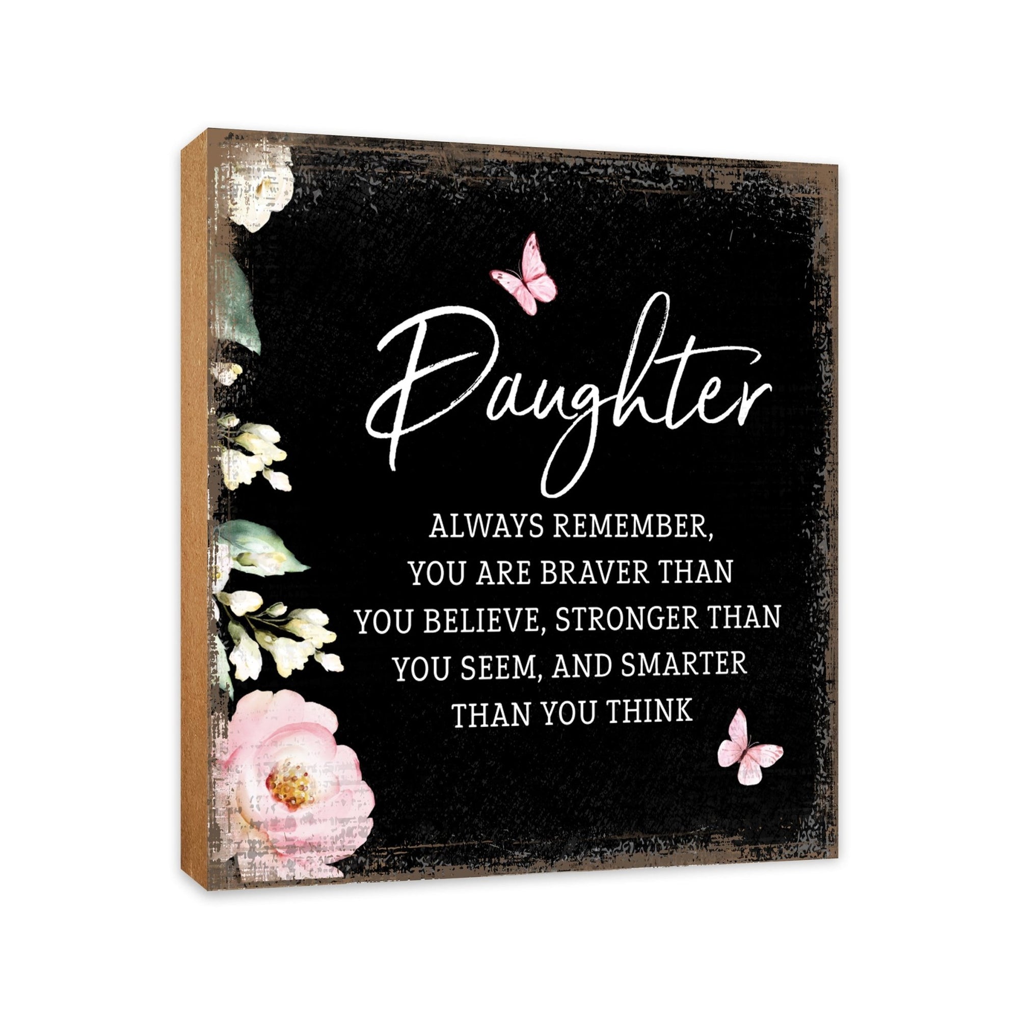 Daughter Always Remember Floral 6x6 Inches Wood Family Art Sign Tabletop and Shelving For Home Décor - LifeSong Milestones