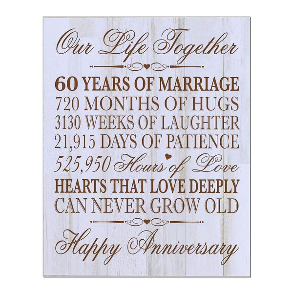 Wedding Anniversary Bark Wood Wall Plaque - Our Life Together 60th