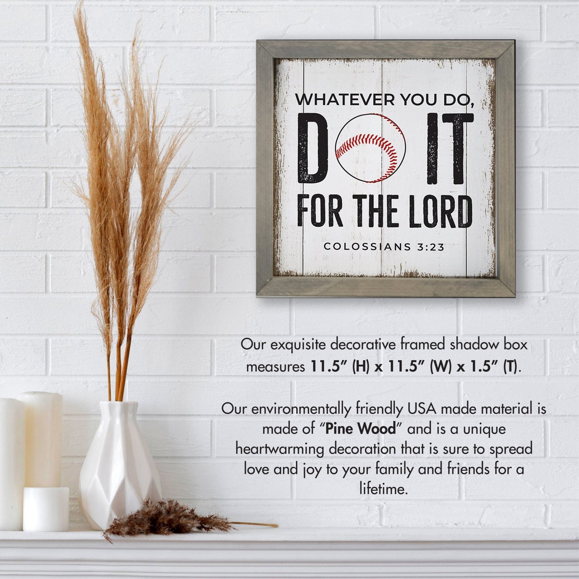 Elegant Baseball Framed Shadow Box Shelf Décor With Inspiring Bible Verses - Do It - LifeSong Milestones