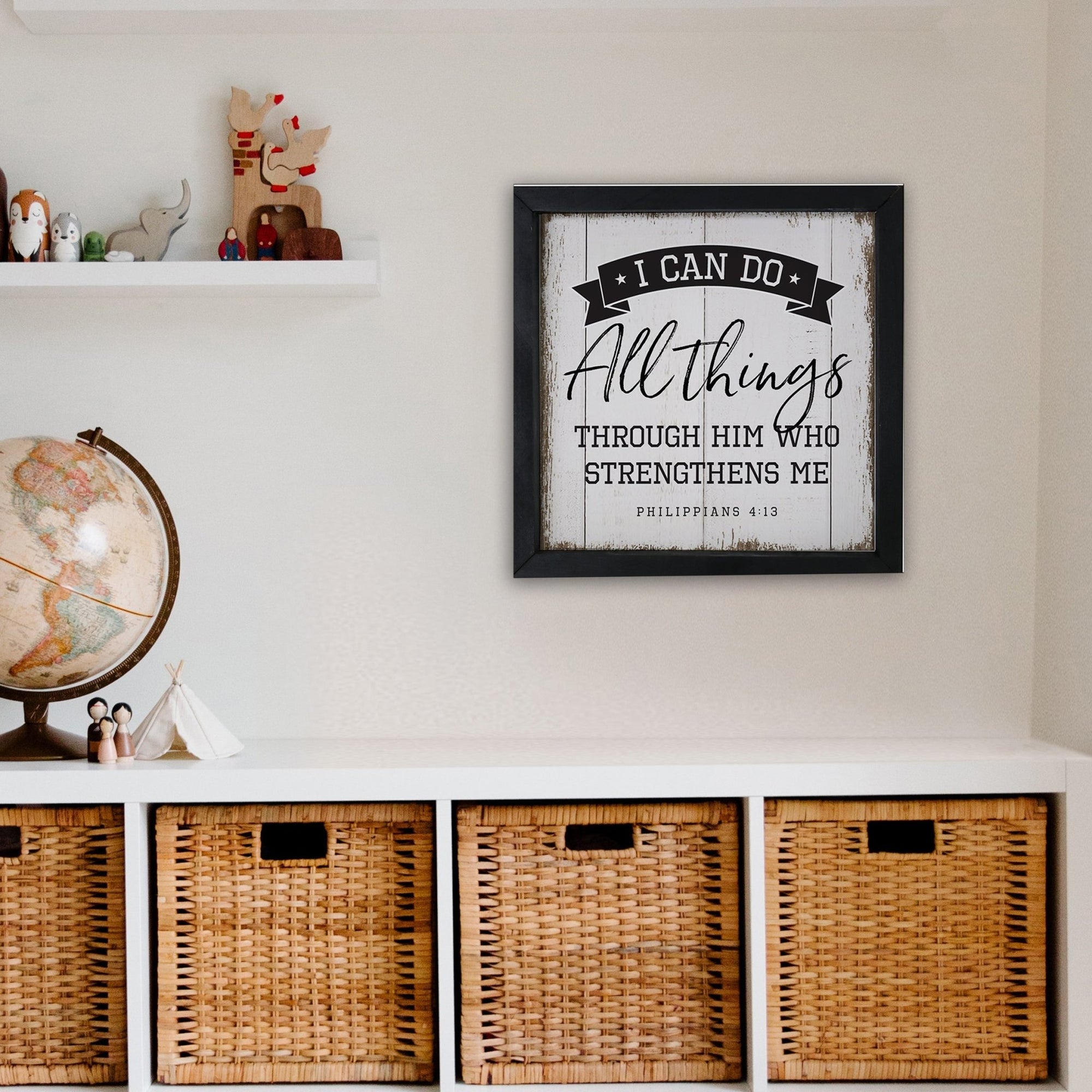 Elegant Baseball Framed Shadow Box Shelf Décor With Inspiring Bible Verses - I Can Do All Things - LifeSong Milestones