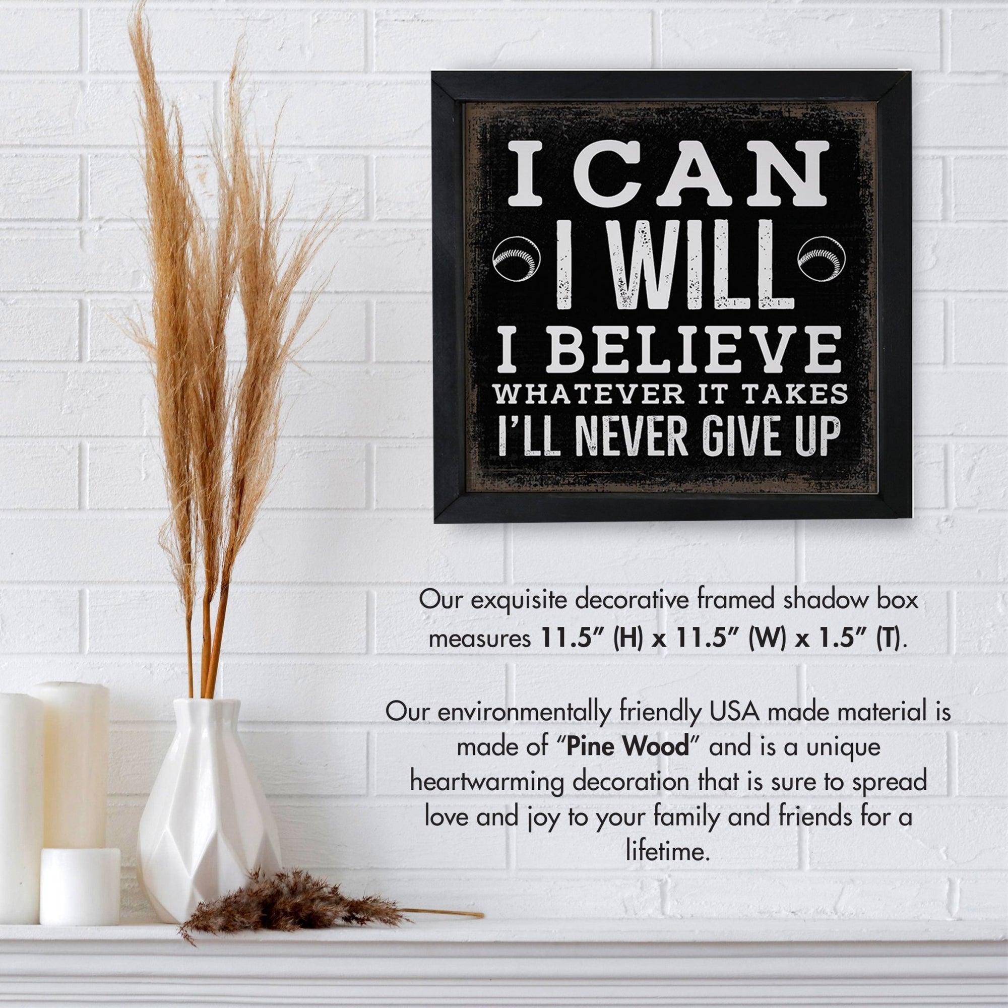 Elegant Baseball Framed Shadow Box Shelf Décor With Inspiring Bible Verses - I Can, I Will - LifeSong Milestones