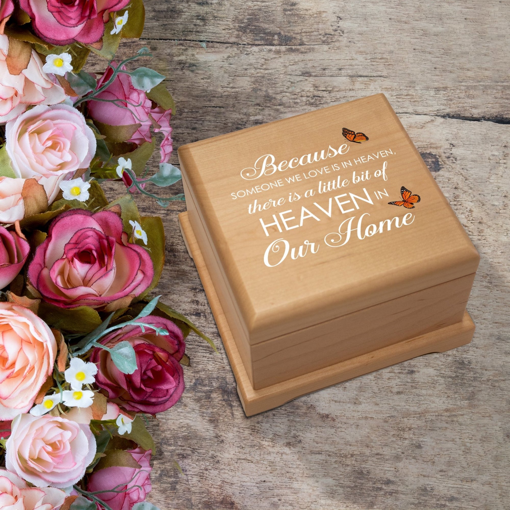 Wooden Memorial Floral Cremation Urn Box for Human Ashes