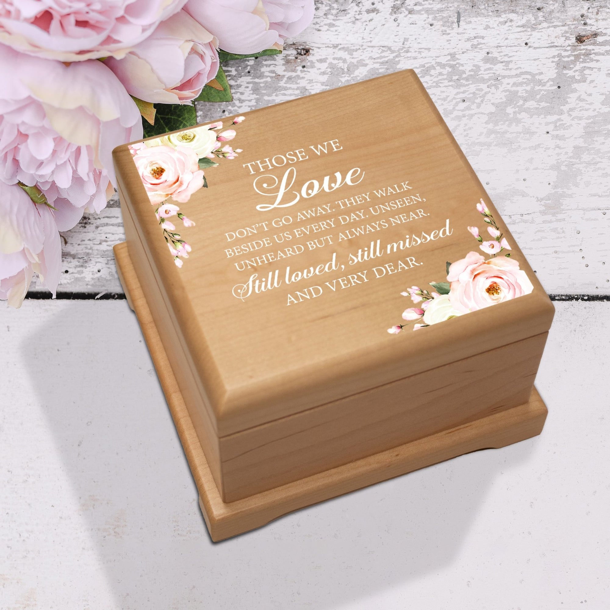 Wooden Memorial Floral Cremation Urn Box for Human Ashes