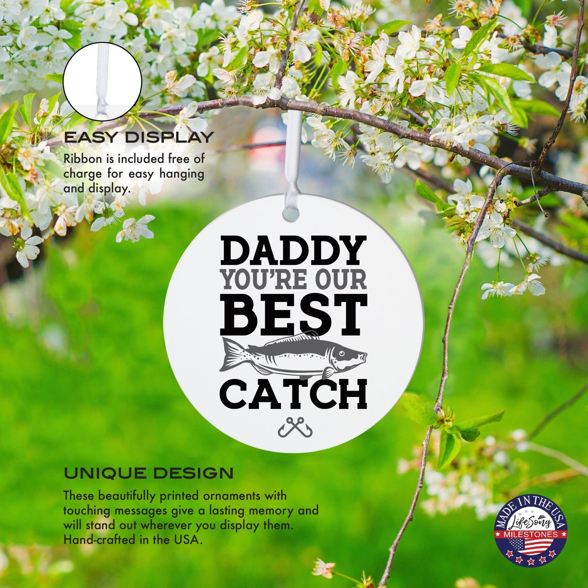 Fishing Dad White Ornament With Inspirational Message Gift Ideas