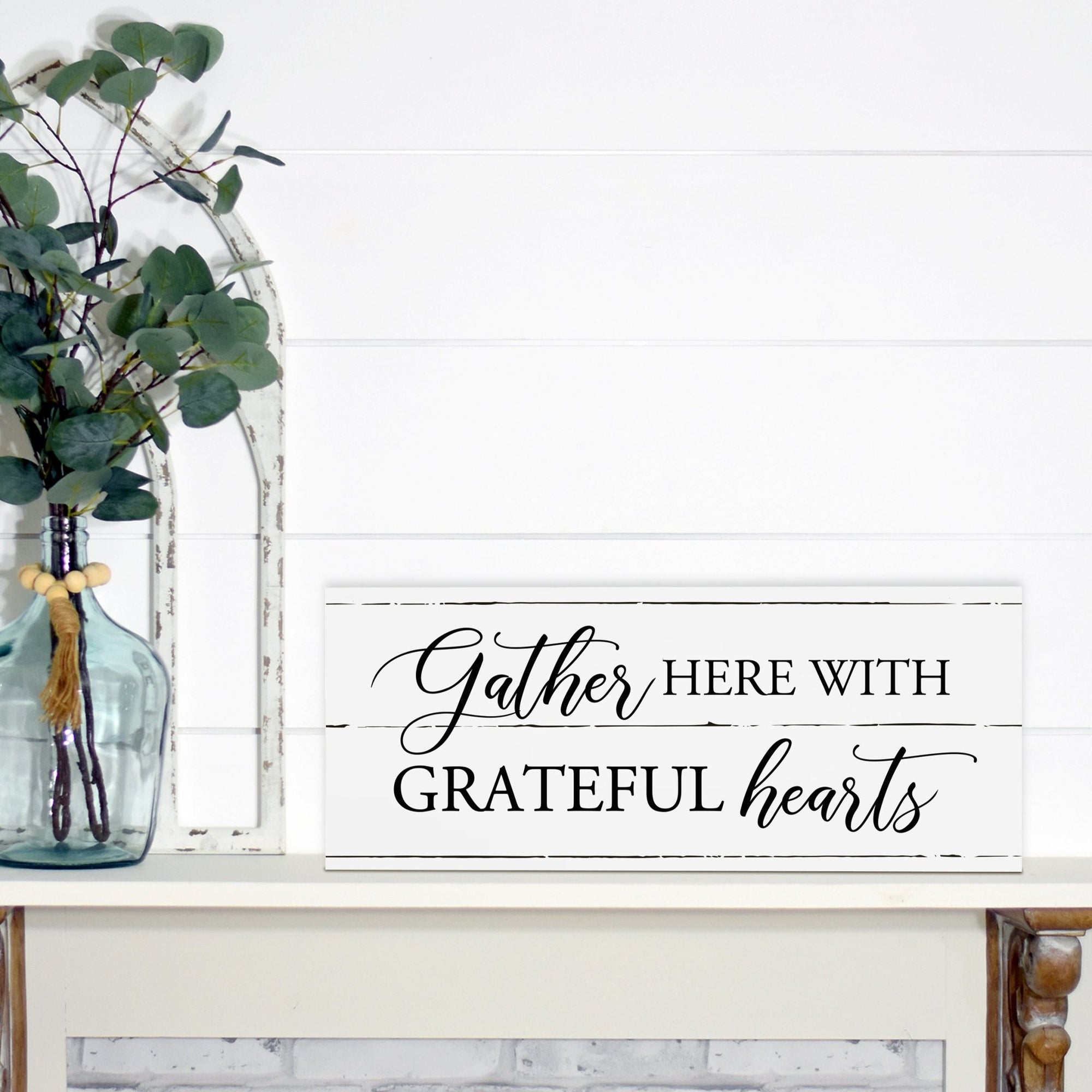 Home And Family Tabletop, Countertop, And Shelf Décor And Gift Ideas - Gather Here With Grateful Hearts - LifeSong Milestones